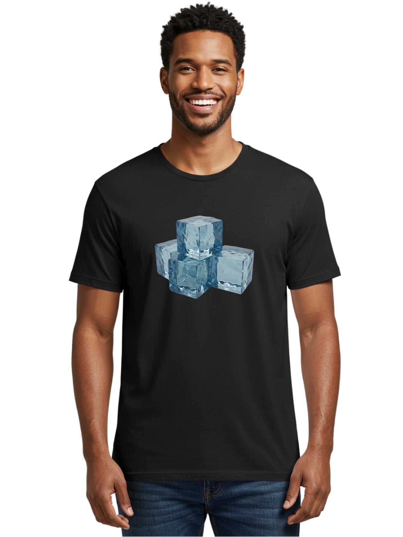 Ice-Cubes Men'S Graphic Tee, 100% Cotton, Comfortable Casual Summer Wear, Machine Washable, Ice Cubes, Frozen Cubes, Transparent Ice, Cube Stack, Cold Beverage, Refreshing Drink, Chilled Cubes, Clear Ice, Icy Texture, Stacked Ice Bad210 24