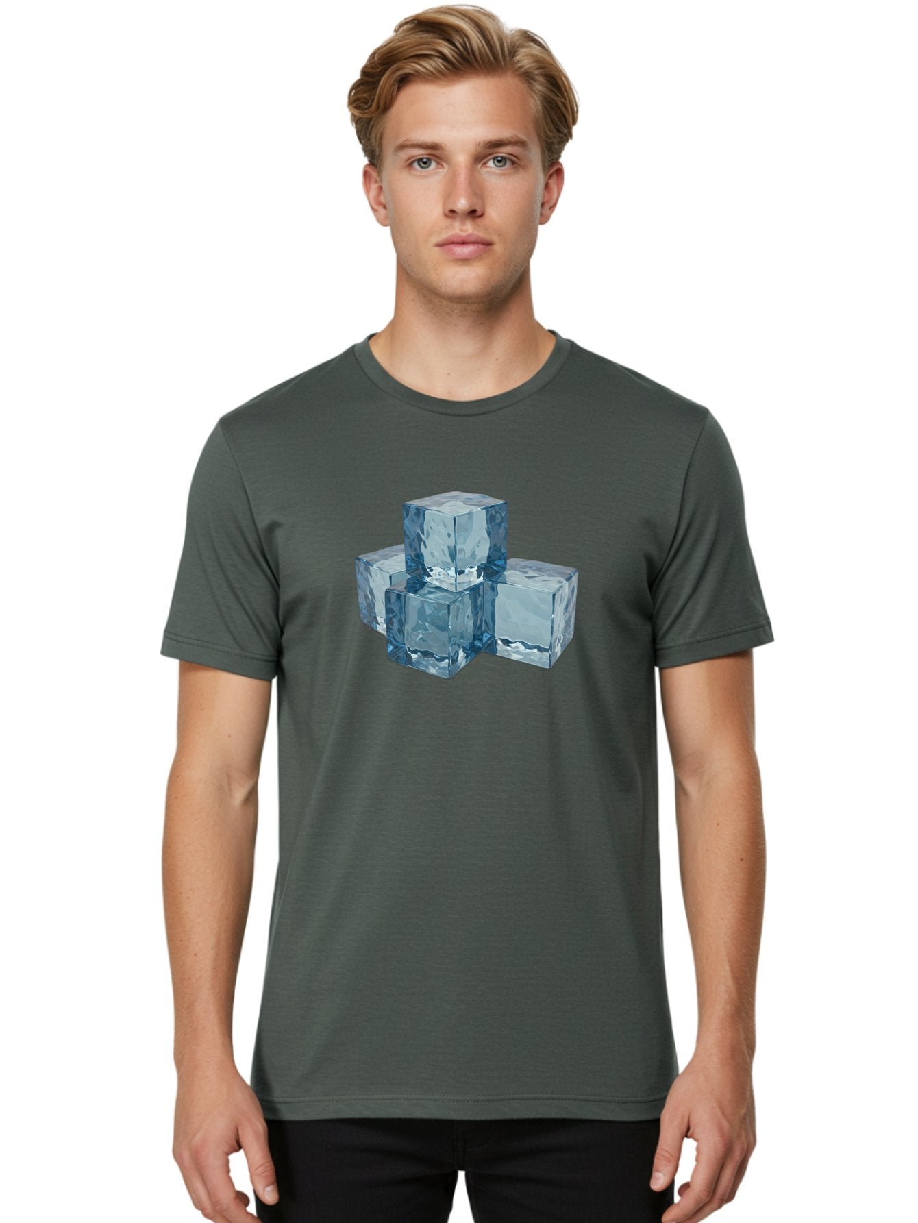 Ice-Cubes Men'S Graphic Tee, 100% Cotton, Comfortable Casual Summer Wear, Machine Washable, Ice Cubes, Frozen Cubes, Transparent Ice, Cube Stack, Cold Beverage, Refreshing Drink, Chilled Cubes, Clear Ice, Icy Texture, Stacked Ice Bad210 21