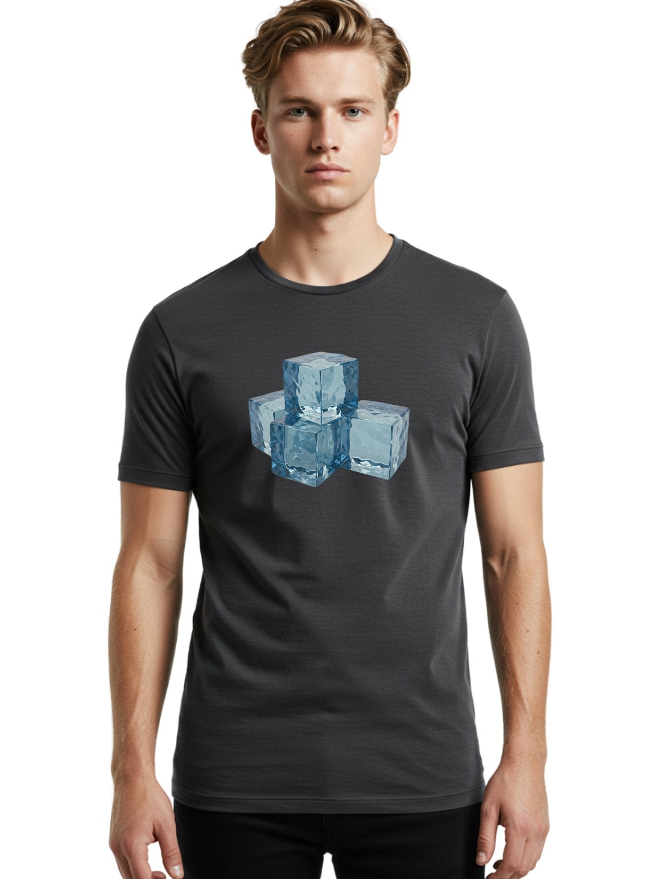 Ice-Cubes Men'S Graphic Tee, 100% Cotton, Comfortable Casual Summer Wear, Machine Washable, Ice Cubes, Frozen Cubes, Transparent Ice, Cube Stack, Cold Beverage, Refreshing Drink, Chilled Cubes, Clear Ice, Icy Texture, Stacked Ice Bad210 29