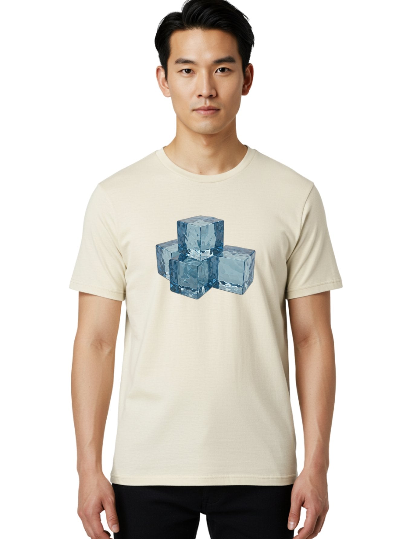 Ice-Cubes Men'S Graphic Tee, 100% Cotton, Comfortable Casual Summer Wear, Machine Washable, Ice Cubes, Frozen Cubes, Transparent Ice, Cube Stack, Cold Beverage, Refreshing Drink, Chilled Cubes, Clear Ice, Icy Texture, Stacked Ice Bad210 30