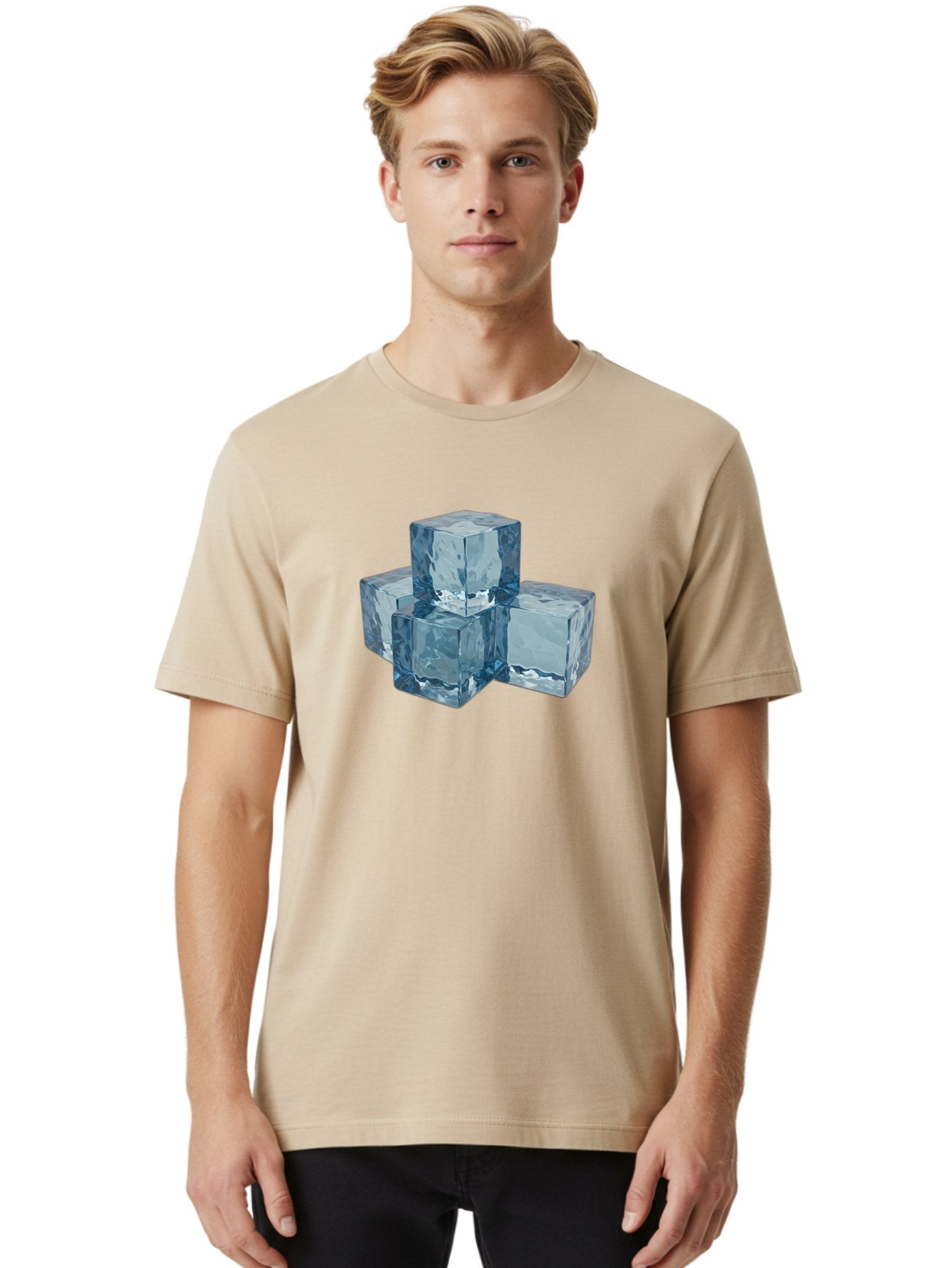 Ice-Cubes Men'S Graphic Tee, 100% Cotton, Comfortable Casual Summer Wear, Machine Washable, Ice Cubes, Frozen Cubes, Transparent Ice, Cube Stack, Cold Beverage, Refreshing Drink, Chilled Cubes, Clear Ice, Icy Texture, Stacked Ice Bad210 18