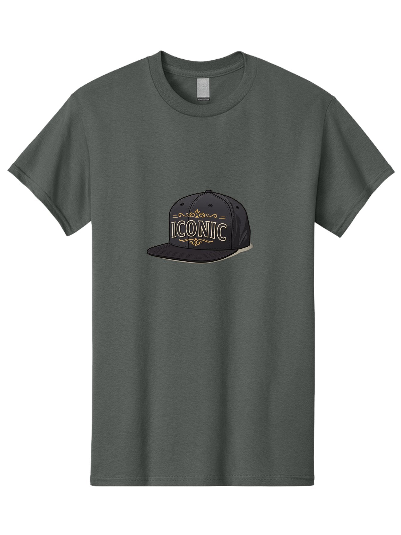 Iconic-Snapback-Hat Men'S Graphic Tee, 100% Cotton, Comfortable Casual Summer Wear, Machine Washable, Baseball Cap, Black Hat, Iconic Logo, Fashion Accessory, Trendy Headwear, Streetwear Style, Casual Wear, Hat Design, Gold Accents, Bad211 4