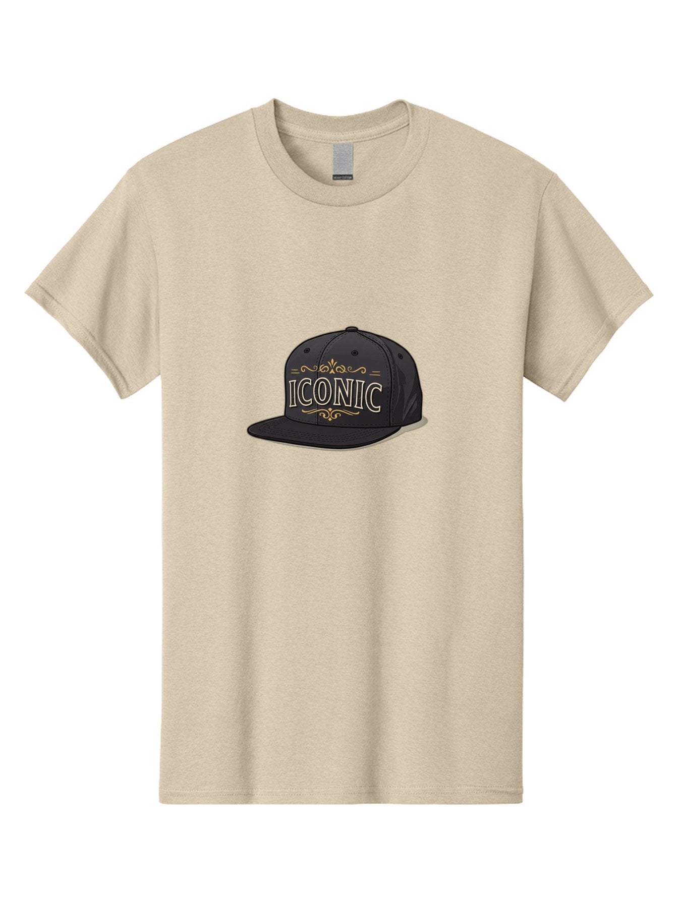 Iconic-Snapback-Hat Men'S Graphic Tee, 100% Cotton, Comfortable Casual Summer Wear, Machine Washable, Baseball Cap, Black Hat, Iconic Logo, Fashion Accessory, Trendy Headwear, Streetwear Style, Casual Wear, Hat Design, Gold Accents, Bad211