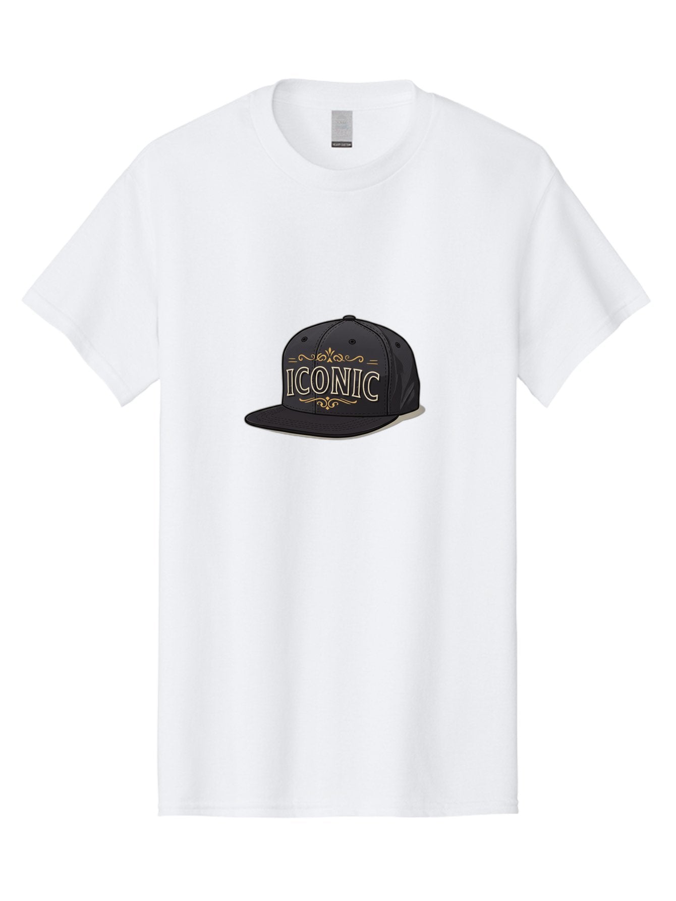 Iconic-Snapback-Hat Men'S Graphic Tee, 100% Cotton, Comfortable Casual Summer Wear, Machine Washable, Baseball Cap, Black Hat, Iconic Logo, Fashion Accessory, Trendy Headwear, Streetwear Style, Casual Wear, Hat Design, Gold Accents, Bad211 11