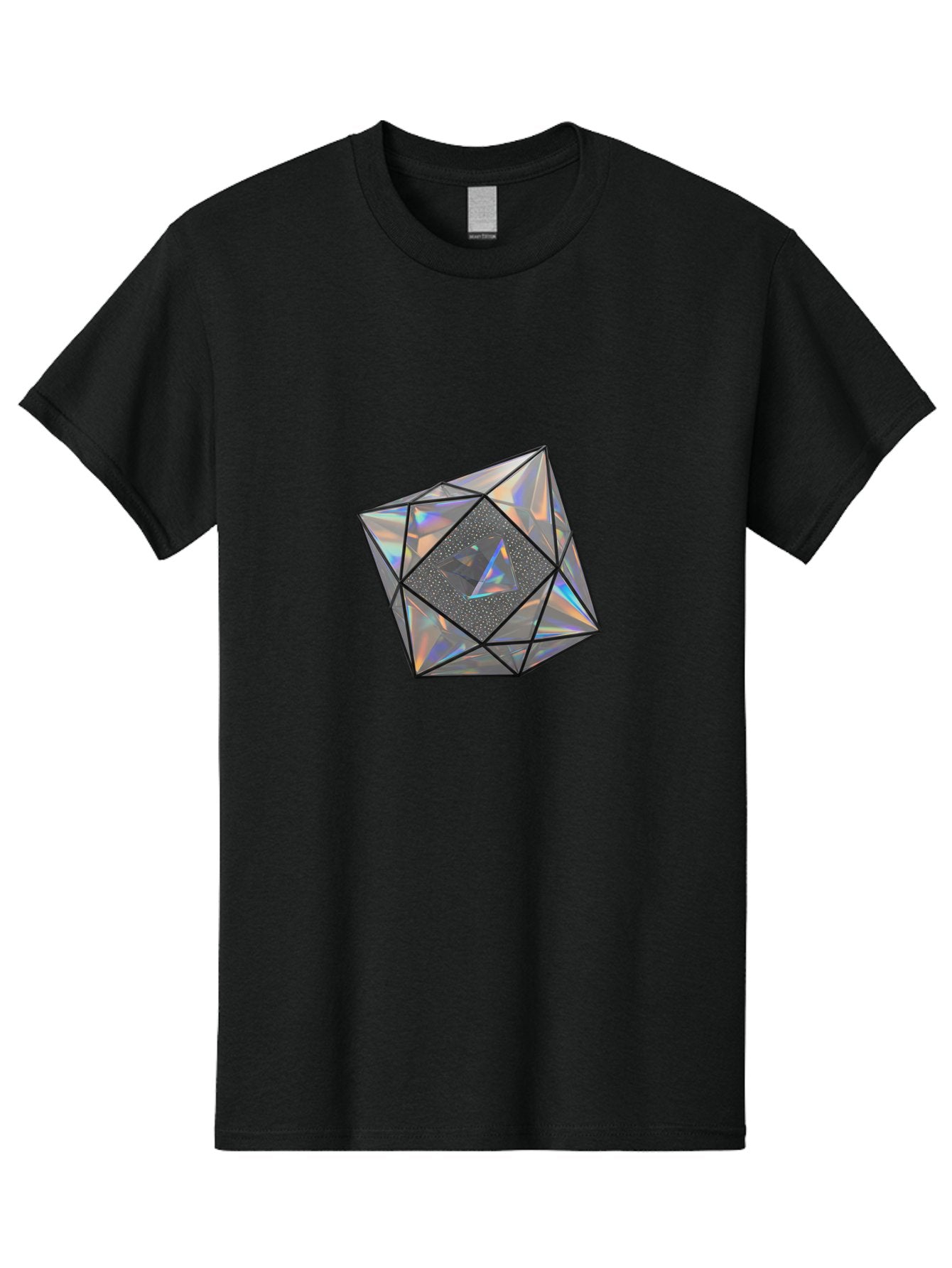 Icosahedron Men'S Graphic Tee, 100% Cotton, Comfortable Casual Summer Wear, Machine Washable, Geometric Shape, 3D Icosahedron, Holographic Effect, Iridescent Colors, Futuristic Design, Crystal-Like Appearance, Modern Art Bad212 7