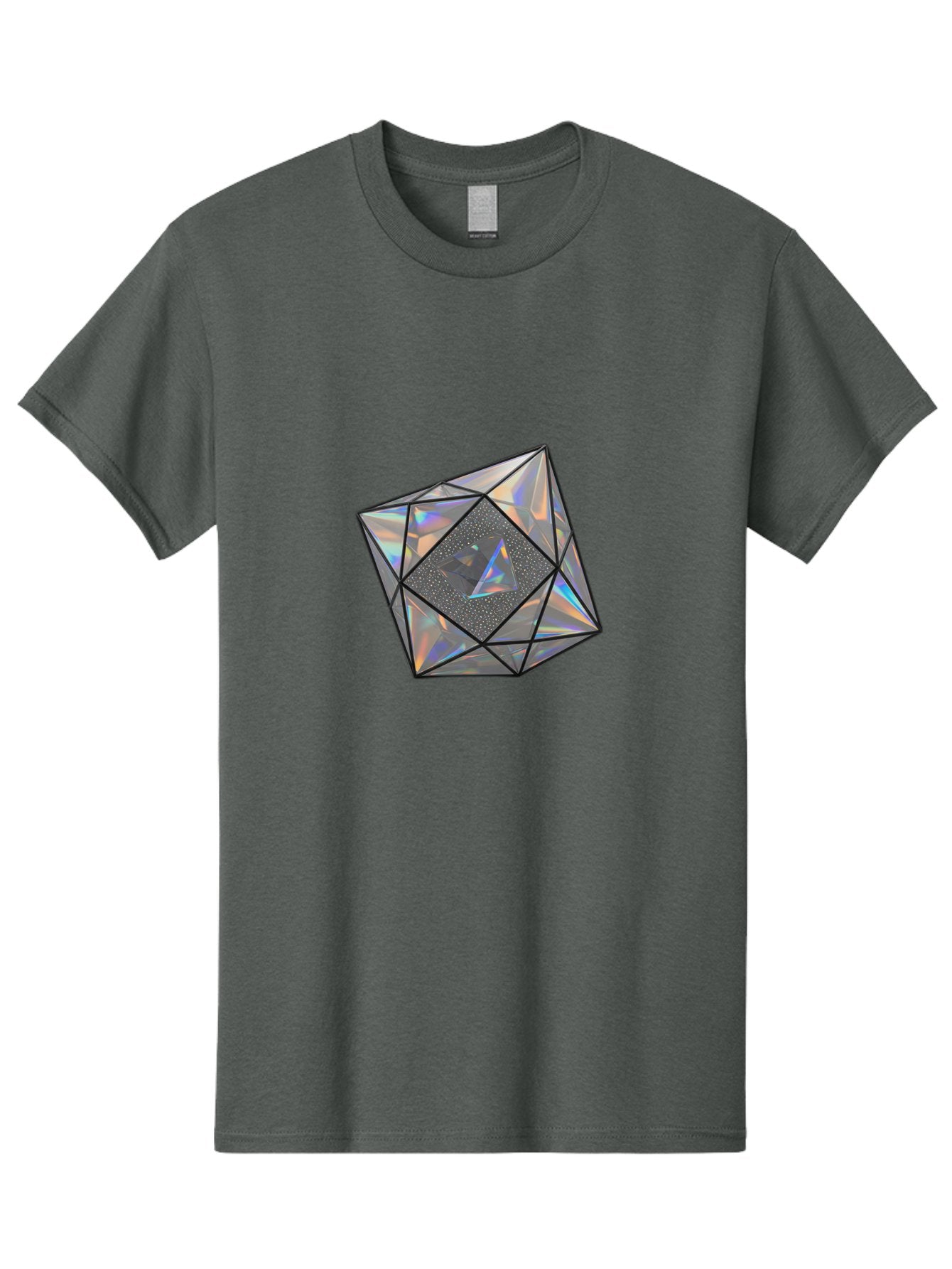 Icosahedron Men'S Graphic Tee, 100% Cotton, Comfortable Casual Summer Wear, Machine Washable, Geometric Shape, 3D Icosahedron, Holographic Effect, Iridescent Colors, Futuristic Design, Crystal-Like Appearance, Modern Art Bad212 15
