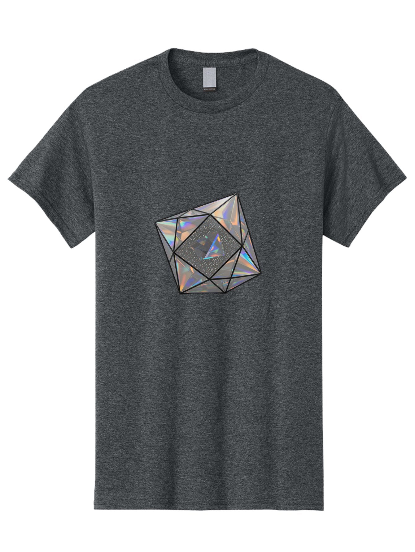 Icosahedron Men'S Graphic Tee, 100% Cotton, Comfortable Casual Summer Wear, Machine Washable, Geometric Shape, 3D Icosahedron, Holographic Effect, Iridescent Colors, Futuristic Design, Crystal-Like Appearance, Modern Art Bad212 14