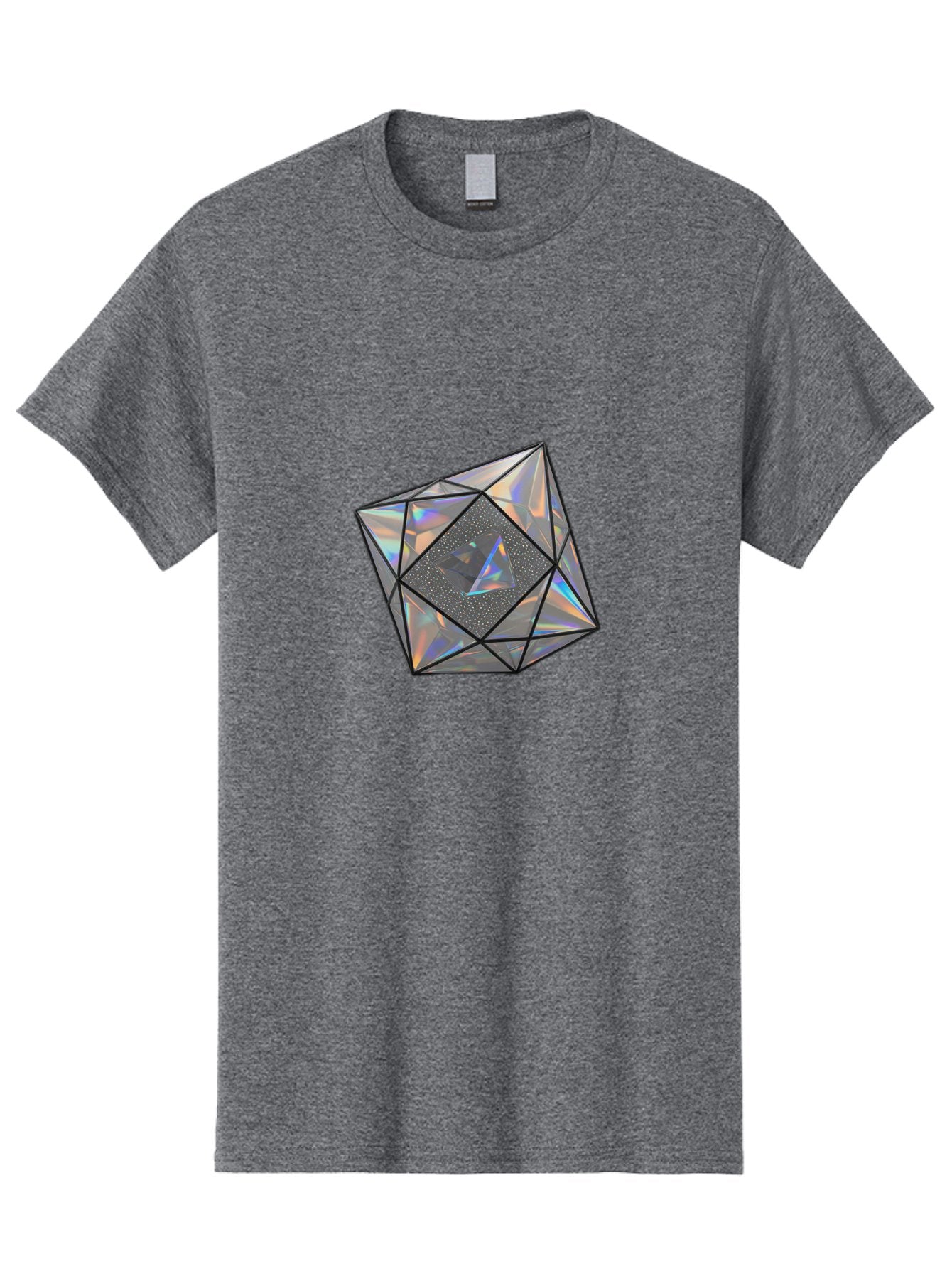 Icosahedron Men'S Graphic Tee, 100% Cotton, Comfortable Casual Summer Wear, Machine Washable, Geometric Shape, 3D Icosahedron, Holographic Effect, Iridescent Colors, Futuristic Design, Crystal-Like Appearance, Modern Art Bad212 5