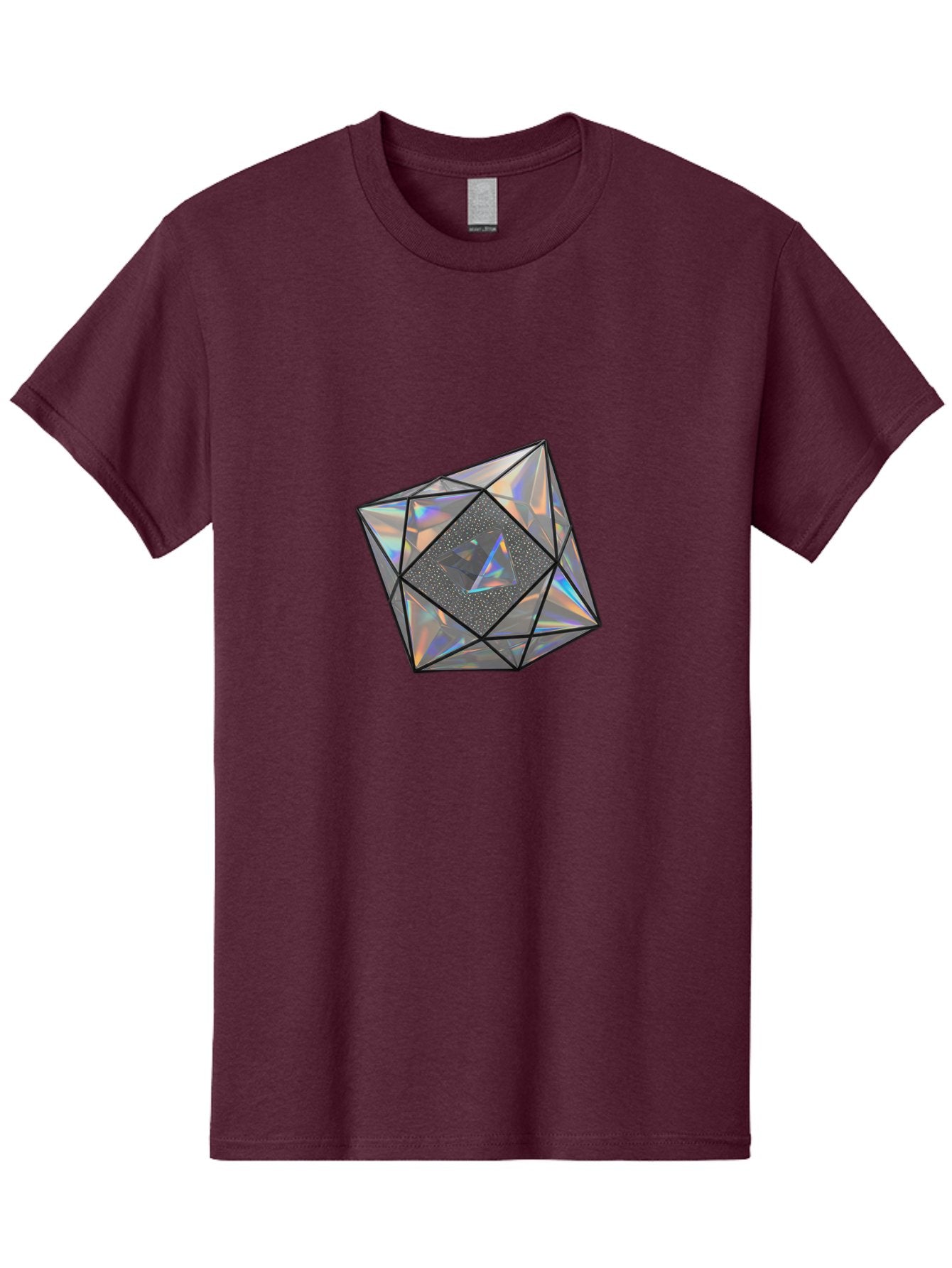 Icosahedron Men'S Graphic Tee, 100% Cotton, Comfortable Casual Summer Wear, Machine Washable, Geometric Shape, 3D Icosahedron, Holographic Effect, Iridescent Colors, Futuristic Design, Crystal-Like Appearance, Modern Art Bad212