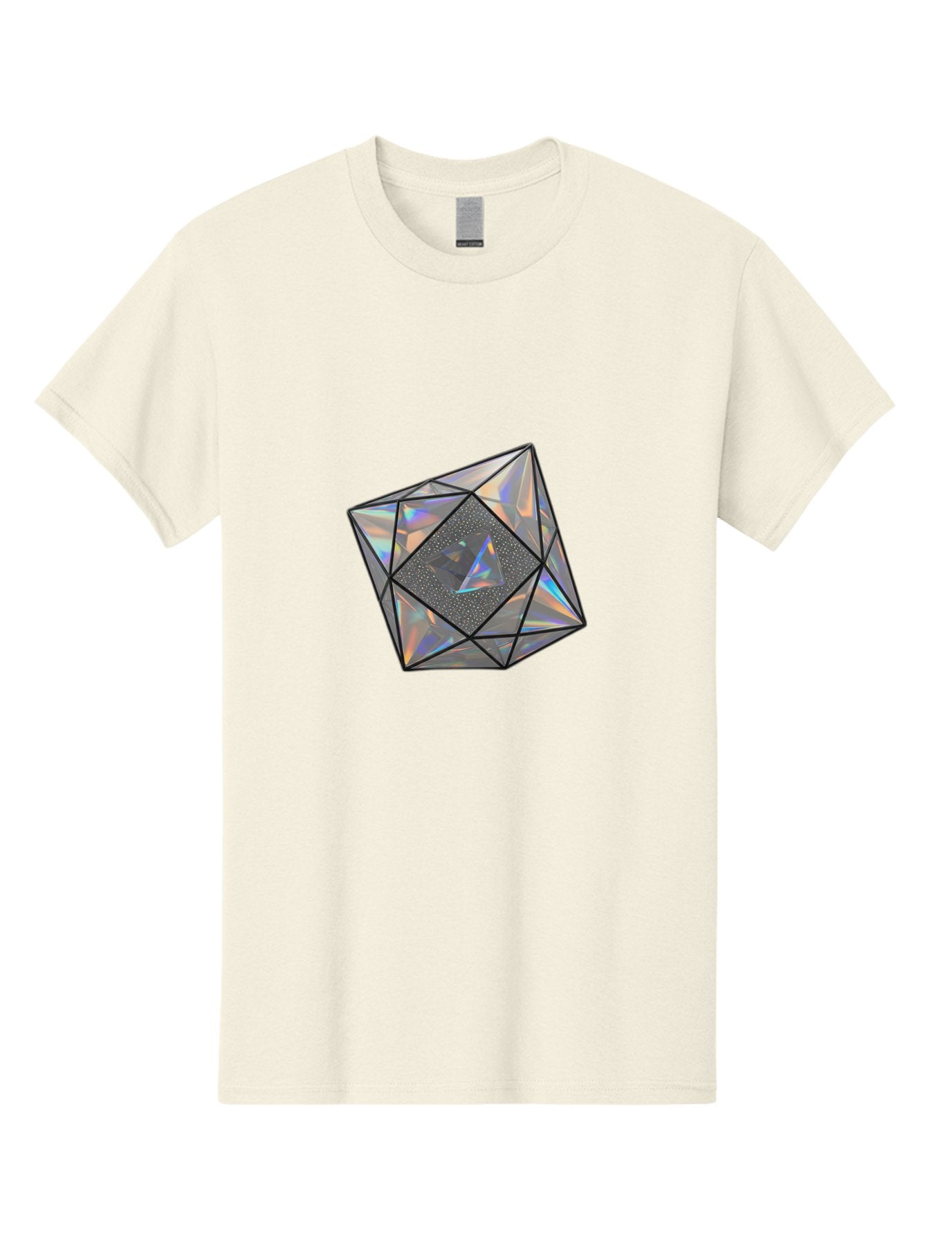 Icosahedron Men'S Graphic Tee, 100% Cotton, Comfortable Casual Summer Wear, Machine Washable, Geometric Shape, 3D Icosahedron, Holographic Effect, Iridescent Colors, Futuristic Design, Crystal-Like Appearance, Modern Art Bad212 3