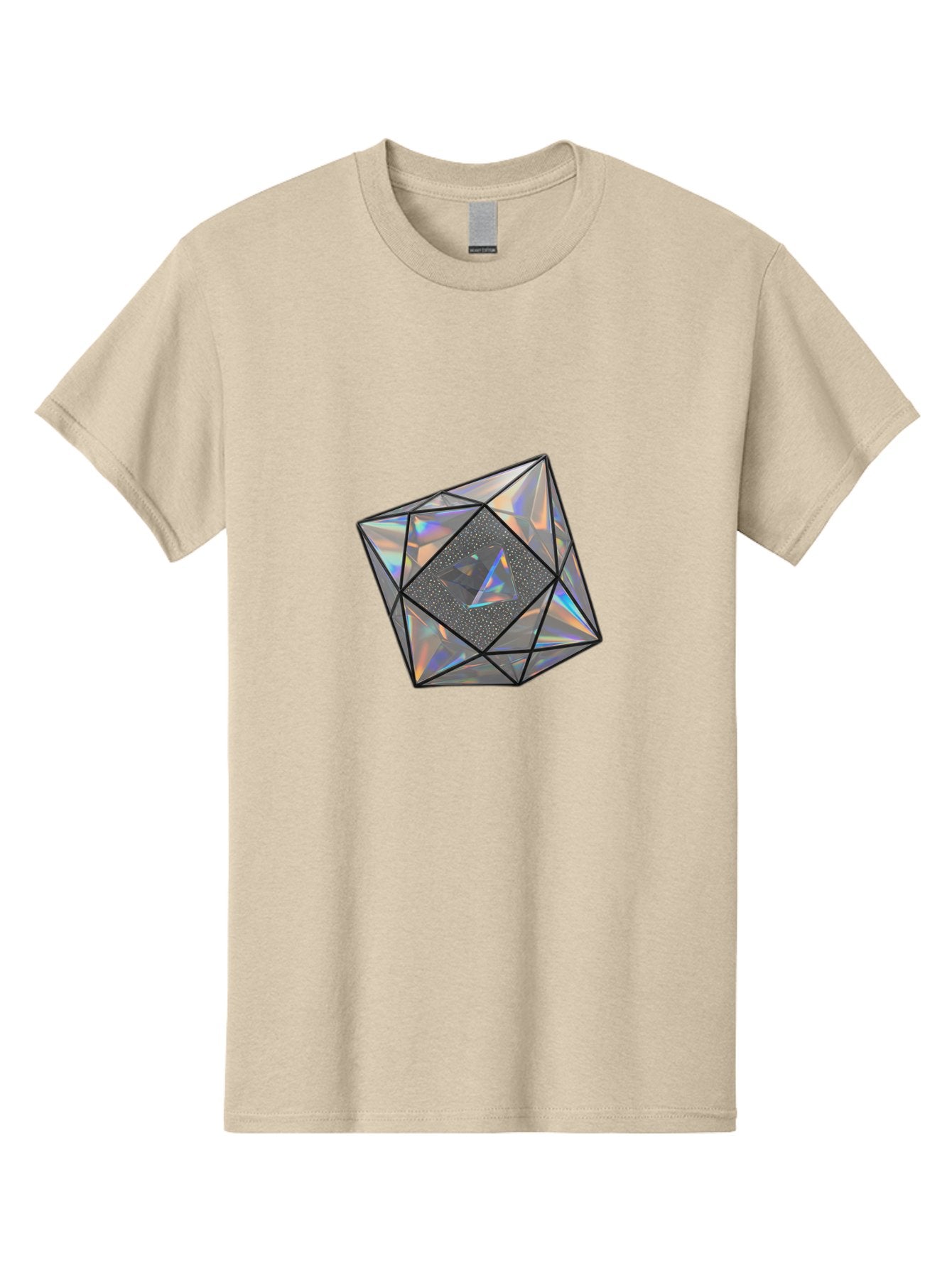 Icosahedron Men'S Graphic Tee, 100% Cotton, Comfortable Casual Summer Wear, Machine Washable, Geometric Shape, 3D Icosahedron, Holographic Effect, Iridescent Colors, Futuristic Design, Crystal-Like Appearance, Modern Art Bad212 13