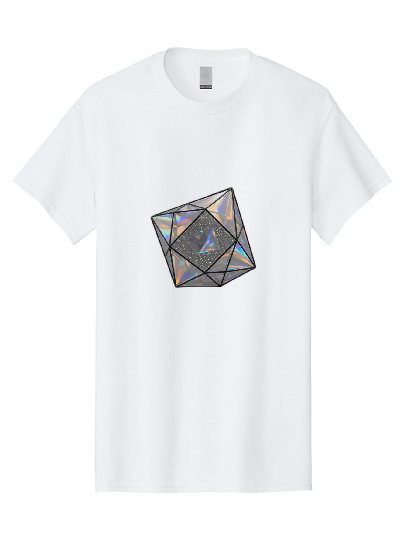 Icosahedron Men'S Graphic Tee, 100% Cotton, Comfortable Casual Summer Wear, Machine Washable, Geometric Shape, 3D Icosahedron, Holographic Effect, Iridescent Colors, Futuristic Design, Crystal-Like Appearance, Modern Art Bad212 8