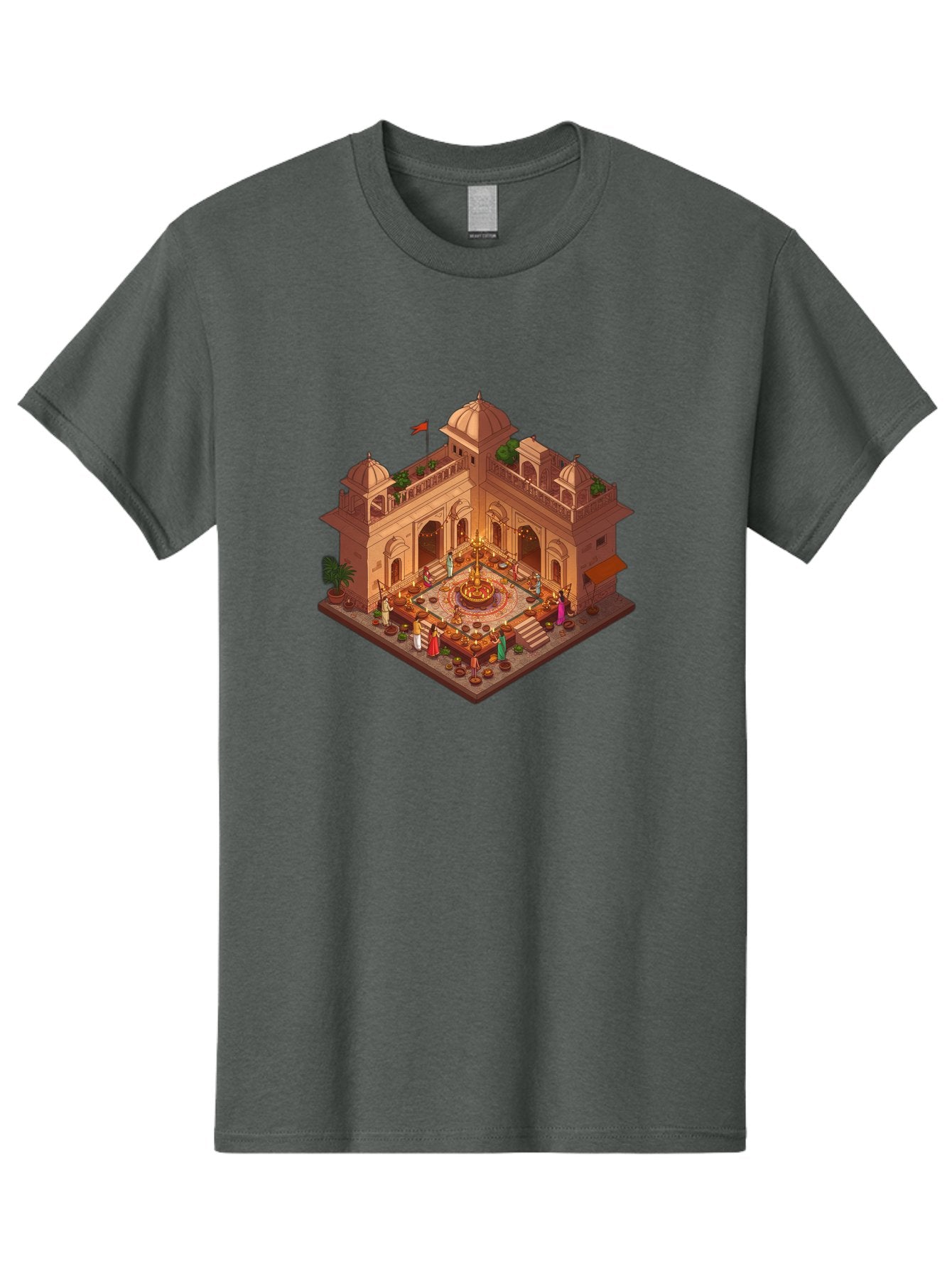 Indian-Palace Men'S Graphic Tee, 100% Cotton, Comfortable Casual Summer Wear, Machine Washable, Indian Palace, Isometric View, Hindu Temple, Cultural Gathering, Traditional Architecture, Vibrant Colors, Cultural Heritage, Ornate Details, Bad213 5