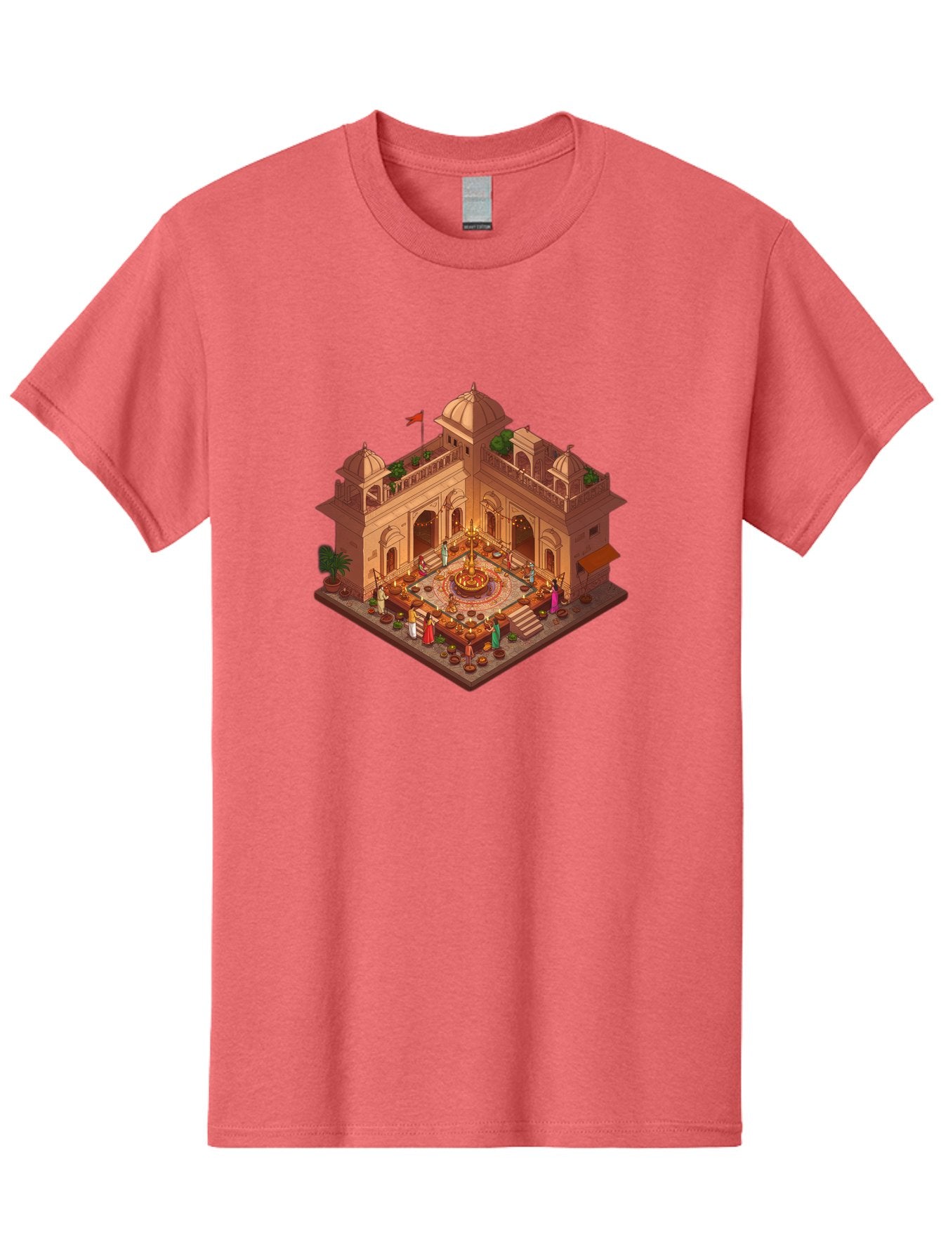 Indian-Palace Men'S Graphic Tee, 100% Cotton, Comfortable Casual Summer Wear, Machine Washable, Indian Palace, Isometric View, Hindu Temple, Cultural Gathering, Traditional Architecture, Vibrant Colors, Cultural Heritage, Ornate Details, Bad213 10