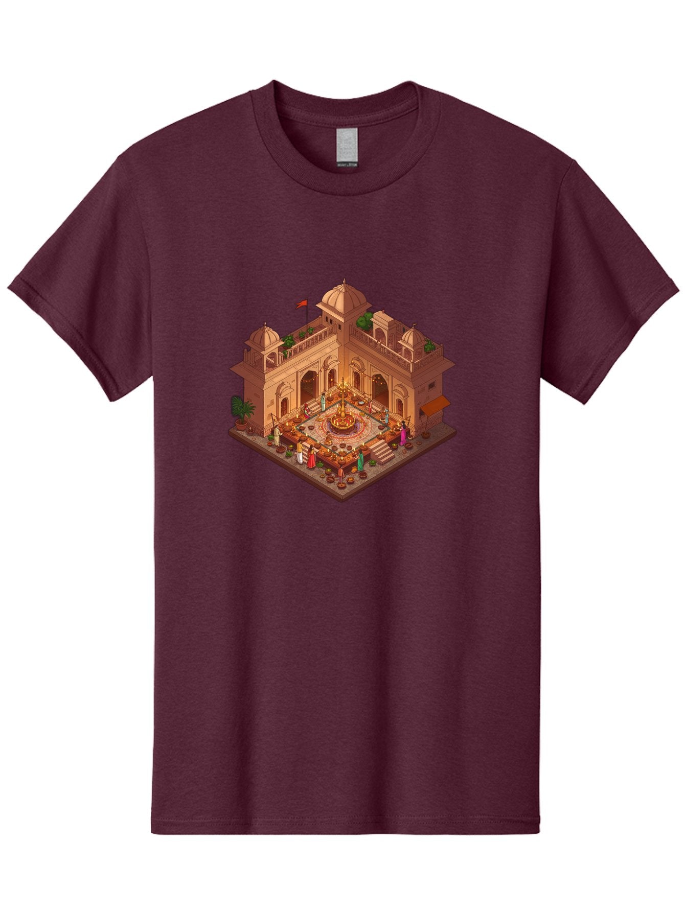 Indian-Palace Men'S Graphic Tee, 100% Cotton, Comfortable Casual Summer Wear, Machine Washable, Indian Palace, Isometric View, Hindu Temple, Cultural Gathering, Traditional Architecture, Vibrant Colors, Cultural Heritage, Ornate Details, Bad213