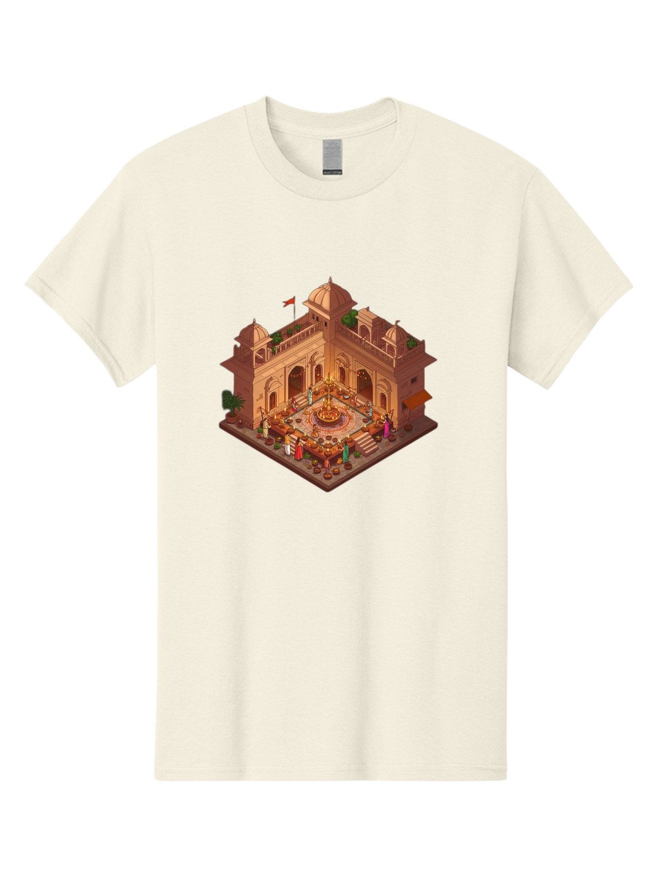 Indian-Palace Men'S Graphic Tee, 100% Cotton, Comfortable Casual Summer Wear, Machine Washable, Indian Palace, Isometric View, Hindu Temple, Cultural Gathering, Traditional Architecture, Vibrant Colors, Cultural Heritage, Ornate Details, Bad213 12