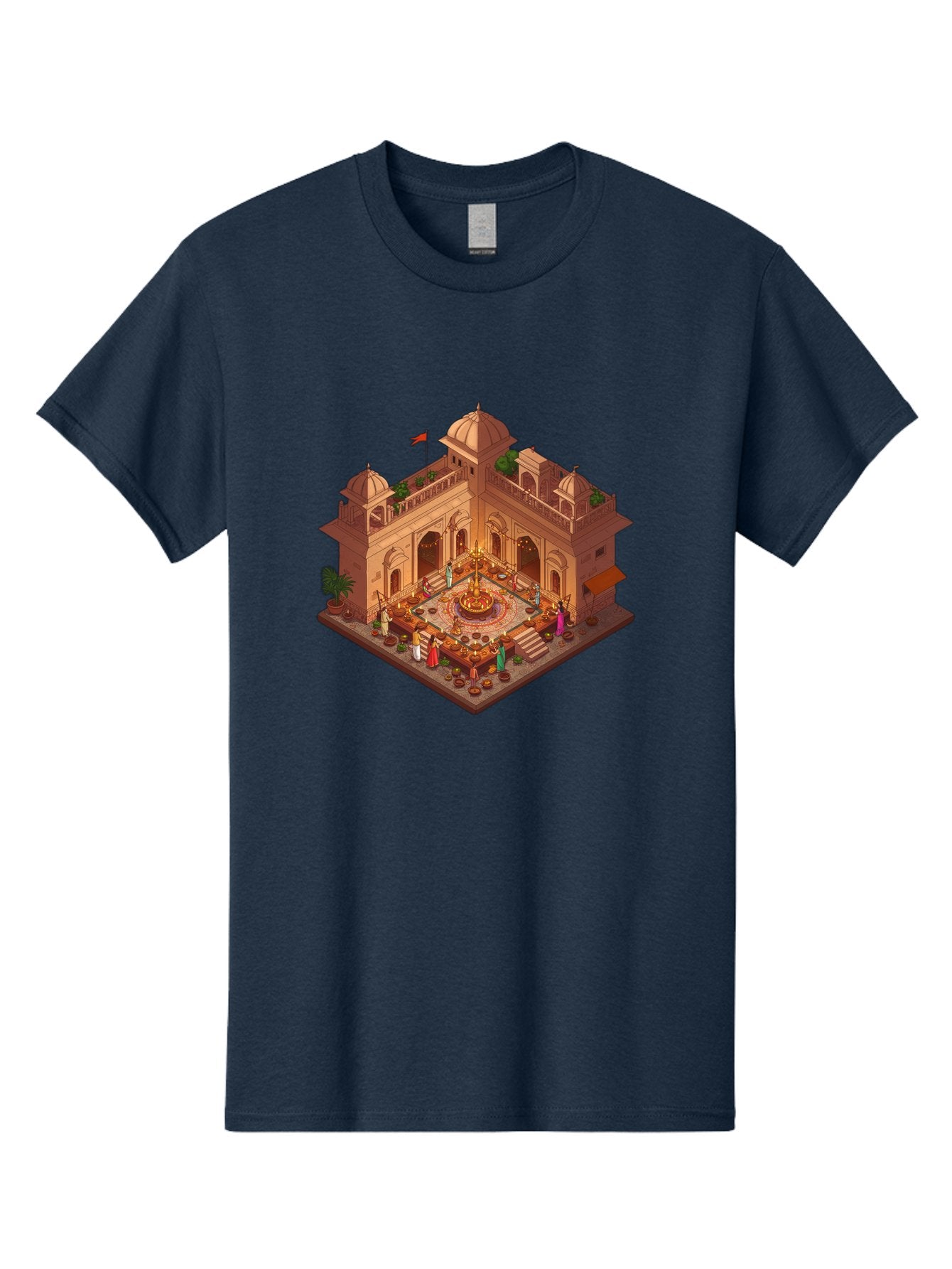 Indian-Palace Men'S Graphic Tee, 100% Cotton, Comfortable Casual Summer Wear, Machine Washable, Indian Palace, Isometric View, Hindu Temple, Cultural Gathering, Traditional Architecture, Vibrant Colors, Cultural Heritage, Ornate Details, Bad213 13