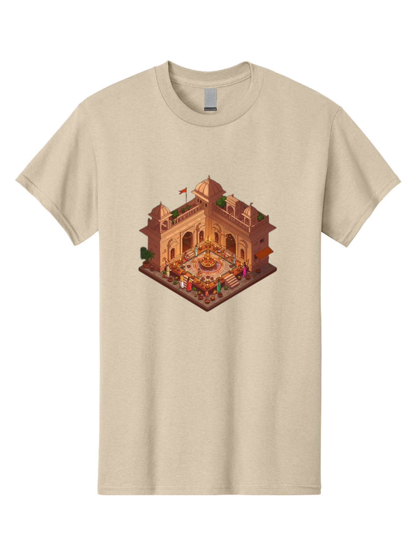 Indian-Palace Men'S Graphic Tee, 100% Cotton, Comfortable Casual Summer Wear, Machine Washable, Indian Palace, Isometric View, Hindu Temple, Cultural Gathering, Traditional Architecture, Vibrant Colors, Cultural Heritage, Ornate Details, Bad213 9
