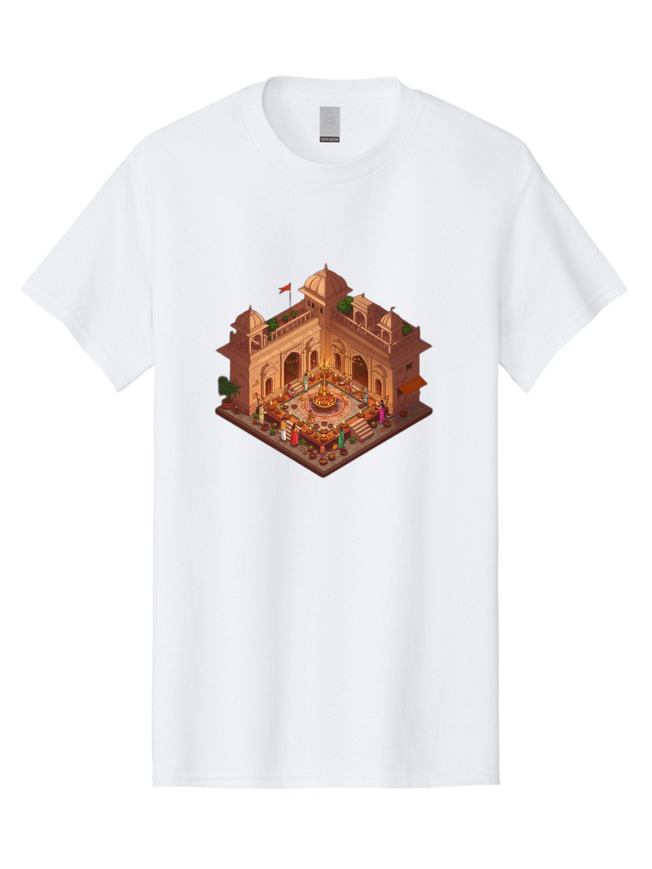 Indian-Palace Men'S Graphic Tee, 100% Cotton, Comfortable Casual Summer Wear, Machine Washable, Indian Palace, Isometric View, Hindu Temple, Cultural Gathering, Traditional Architecture, Vibrant Colors, Cultural Heritage, Ornate Details, Bad213 14