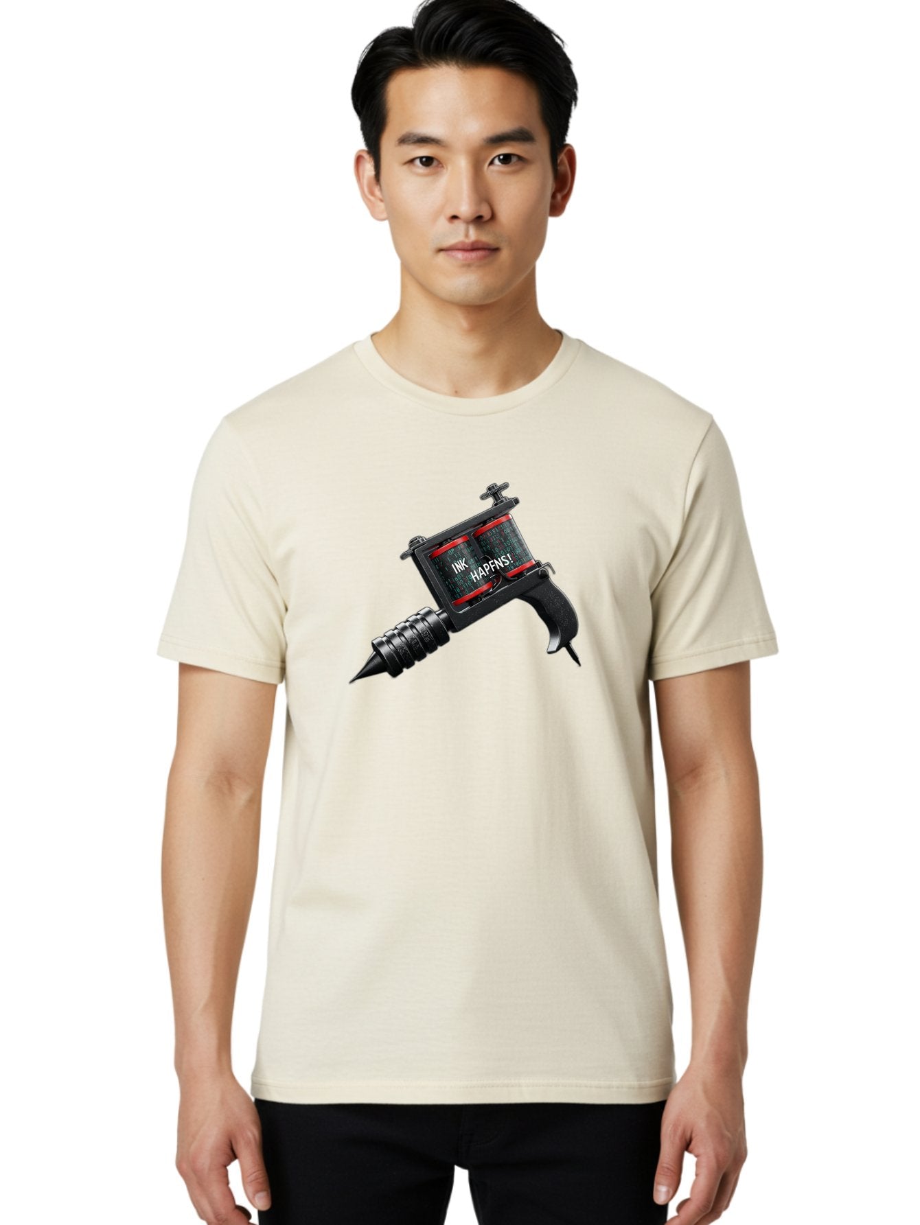 Ink-Hapns Men'S Graphic Tee, 100% Cotton, Comfortable Casual Summer Wear, Machine Washable, Tattoo Machine, Ink Happens!, Black And Red Design, Tattoo Equipment, Body Art, Tattoo Culture, Ink, Artistic Expression Bad214 23