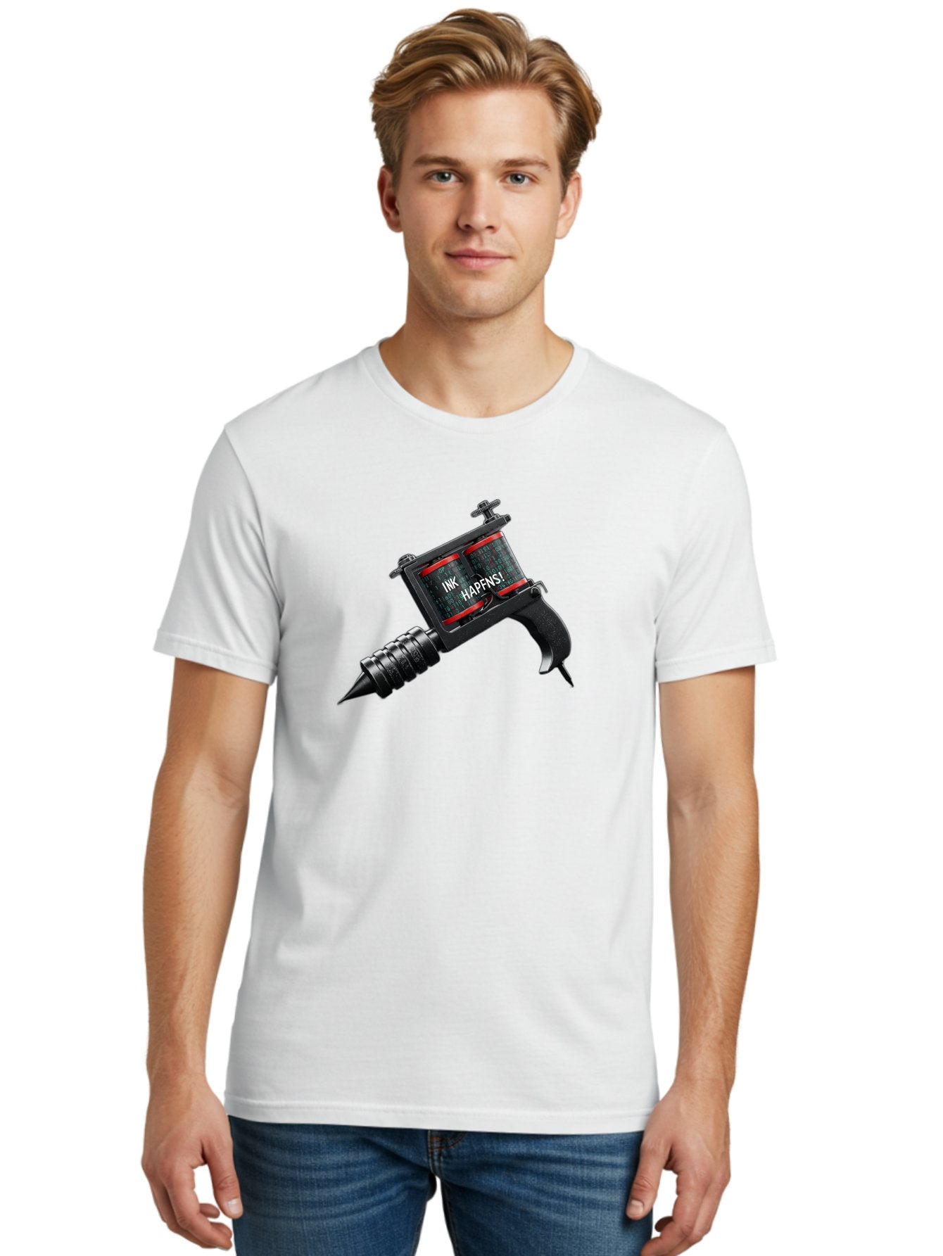Ink-Hapns Men'S Graphic Tee, 100% Cotton, Comfortable Casual Summer Wear, Machine Washable, Tattoo Machine, Ink Happens!, Black And Red Design, Tattoo Equipment, Body Art, Tattoo Culture, Ink, Artistic Expression Bad214 29