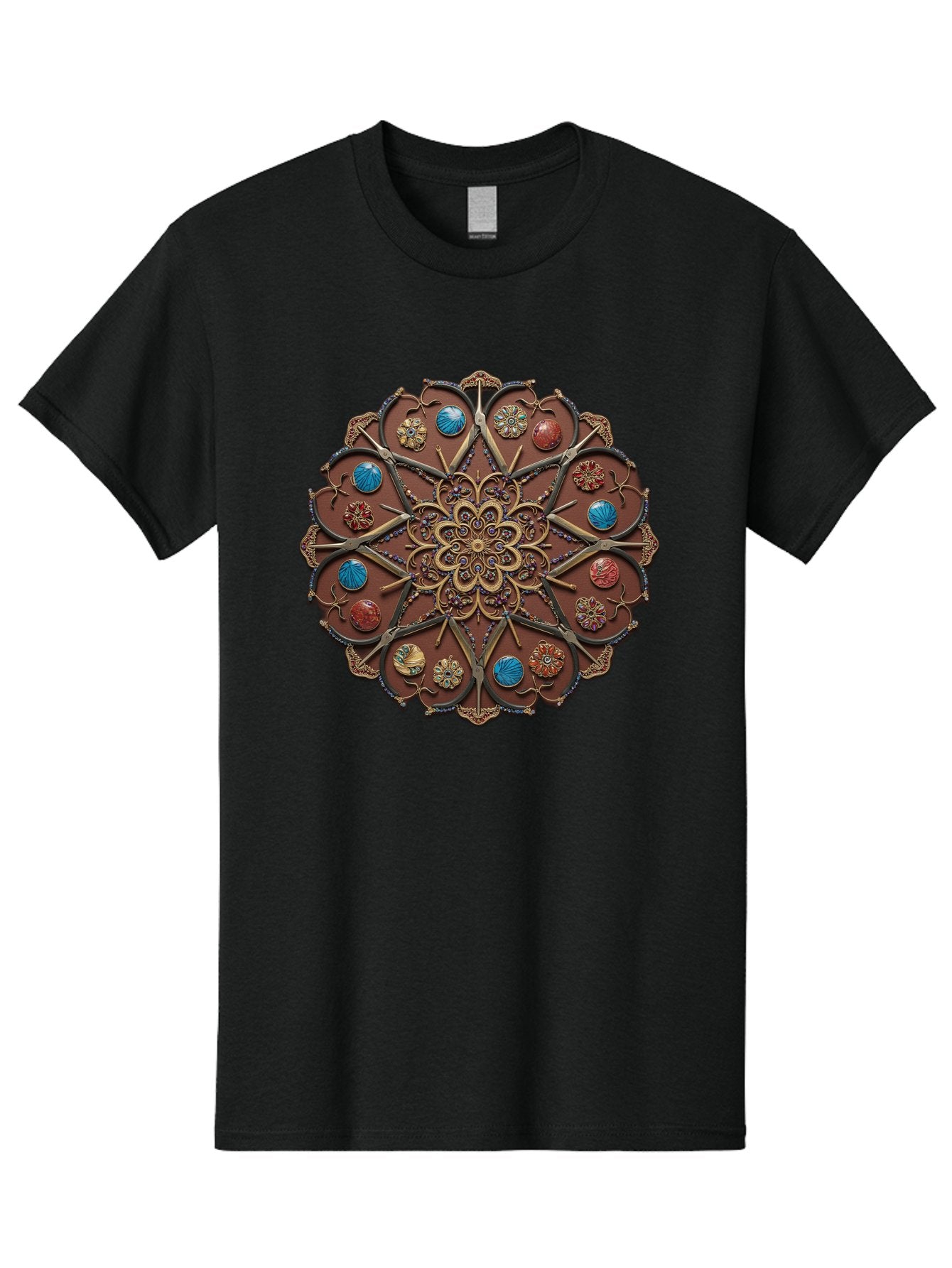 Intricate-Design Men'S Graphic Tee, 100% Cotton, Comfortable Casual Summer Wear, Machine Washable, Mandala Artwork, Intricate Patterns, Ornate Details, Floral Motifs, Symmetry, Decorative Art, Cultural Heritage, Colorful Design, Detailed Work, Bad218 15