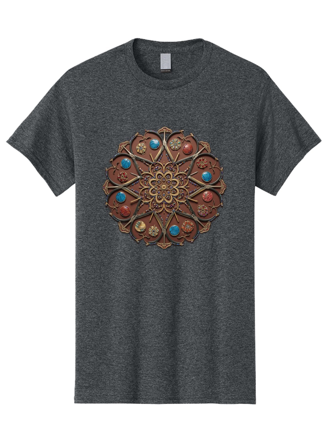 Intricate-Design Men'S Graphic Tee, 100% Cotton, Comfortable Casual Summer Wear, Machine Washable, Mandala Artwork, Intricate Patterns, Ornate Details, Floral Motifs, Symmetry, Decorative Art, Cultural Heritage, Colorful Design, Detailed Work, Bad218 8