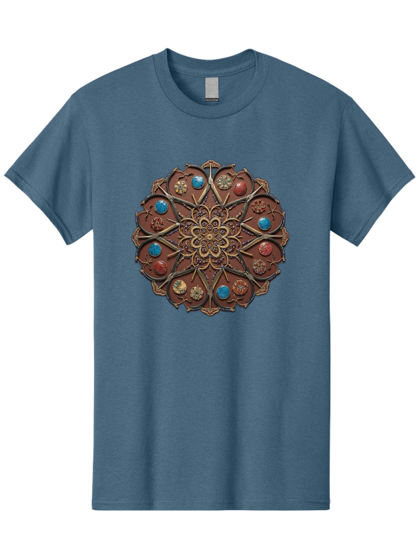Intricate-Design Men'S Graphic Tee, 100% Cotton, Comfortable Casual Summer Wear, Machine Washable, Mandala Artwork, Intricate Patterns, Ornate Details, Floral Motifs, Symmetry, Decorative Art, Cultural Heritage, Colorful Design, Detailed Work, Bad218 3