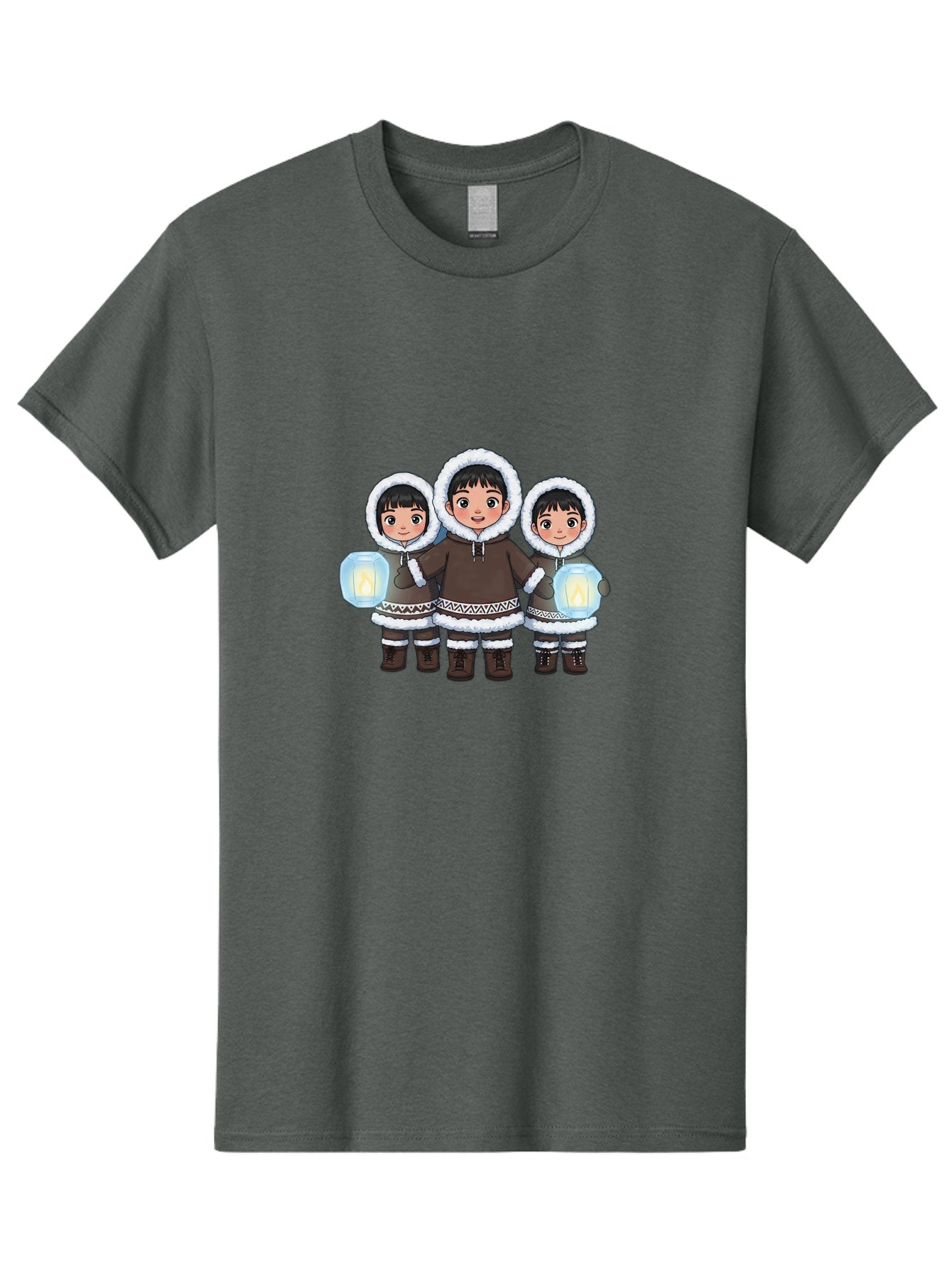 Inuit-Children-With-Lanterns Men'S Graphic Tee, 100% Cotton, Comfortable Casual Summer Wear, Machine Washable, Inuit Children, Traditional Clothing, Fur-Lined Hoods, Lanterns In Hands, Winter Attire, Arctic Culture, Indigenous People, Bad219 12