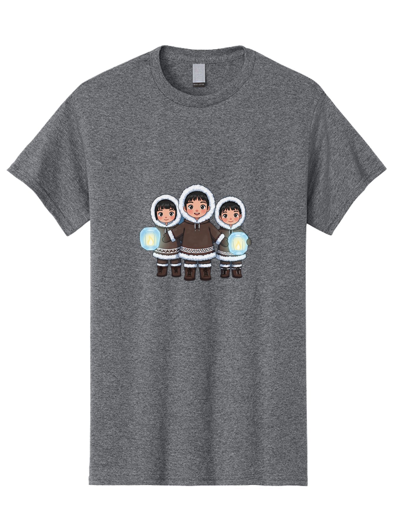 Inuit-Children-With-Lanterns Men'S Graphic Tee, 100% Cotton, Comfortable Casual Summer Wear, Machine Washable, Inuit Children, Traditional Clothing, Fur-Lined Hoods, Lanterns In Hands, Winter Attire, Arctic Culture, Indigenous People, Bad219 8