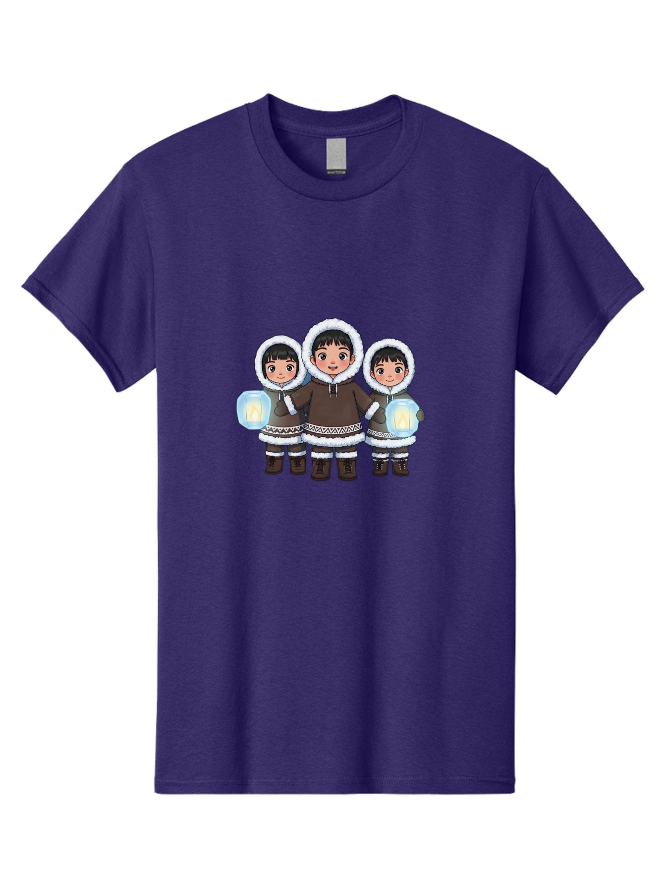 Inuit-Children-With-Lanterns Men'S Graphic Tee, 100% Cotton, Comfortable Casual Summer Wear, Machine Washable, Inuit Children, Traditional Clothing, Fur-Lined Hoods, Lanterns In Hands, Winter Attire, Arctic Culture, Indigenous People, Bad219 15