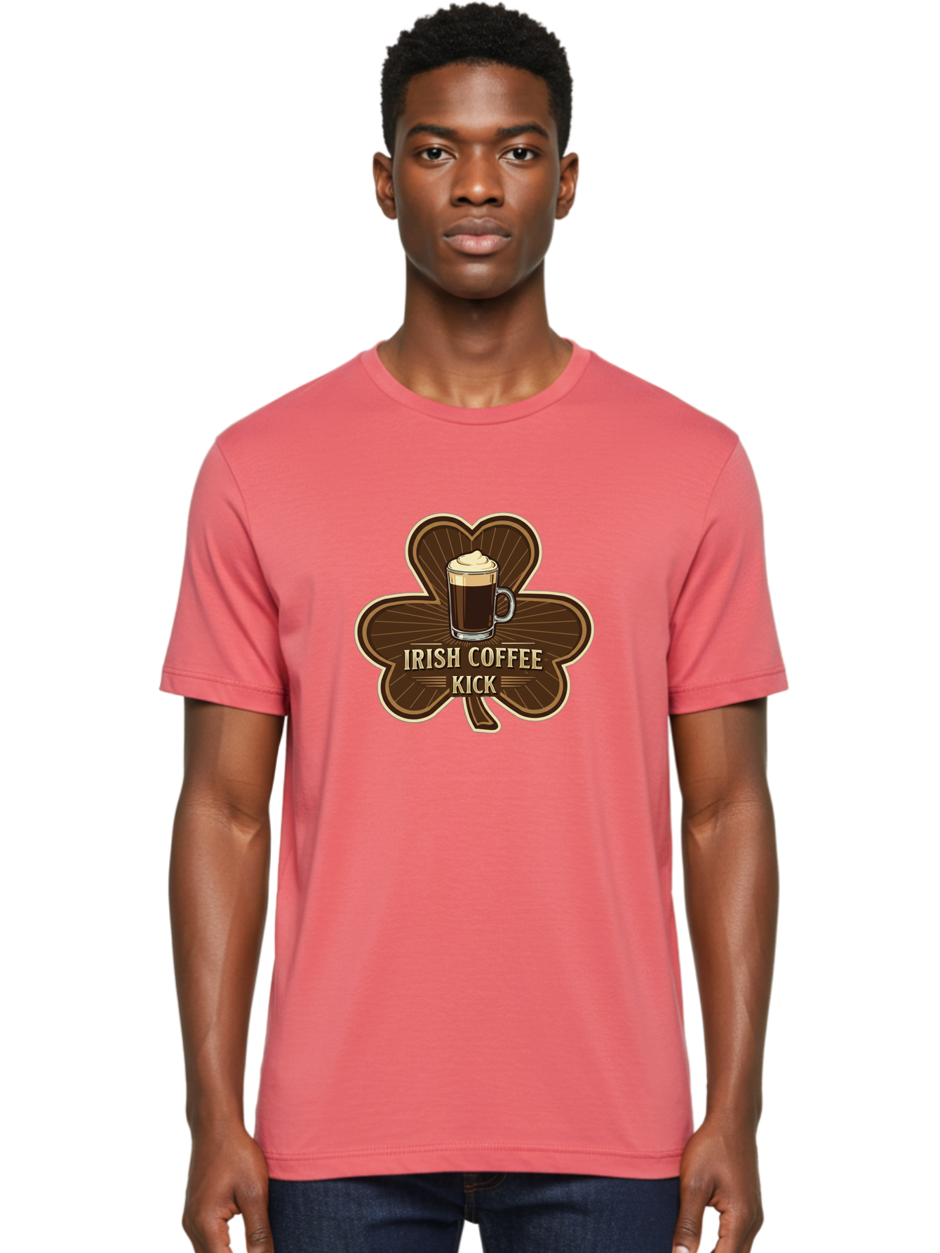 Irish-Coffee-Kick Men'S Graphic Tee, 100% Cotton, Comfortable Casual Summer Wear, Machine Washable, Irish Coffee, Coffee Kick, Coffee With Whipped Cream, Brown Cloverleaf, Energizing Beverage, Irish Heritage, Coffee Culture, Warm Drink, Bad220 28