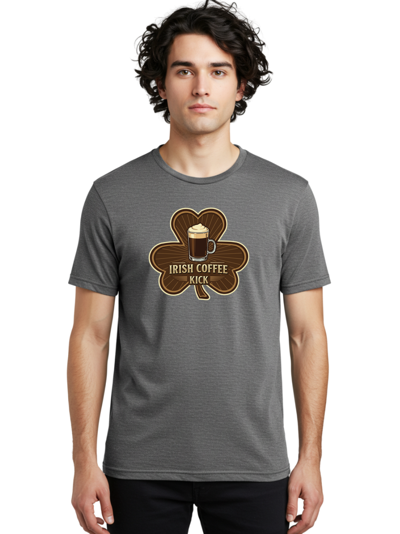Irish-Coffee-Kick Men'S Graphic Tee, 100% Cotton, Comfortable Casual Summer Wear, Machine Washable, Irish Coffee, Coffee Kick, Coffee With Whipped Cream, Brown Cloverleaf, Energizing Beverage, Irish Heritage, Coffee Culture, Warm Drink, Bad220 18