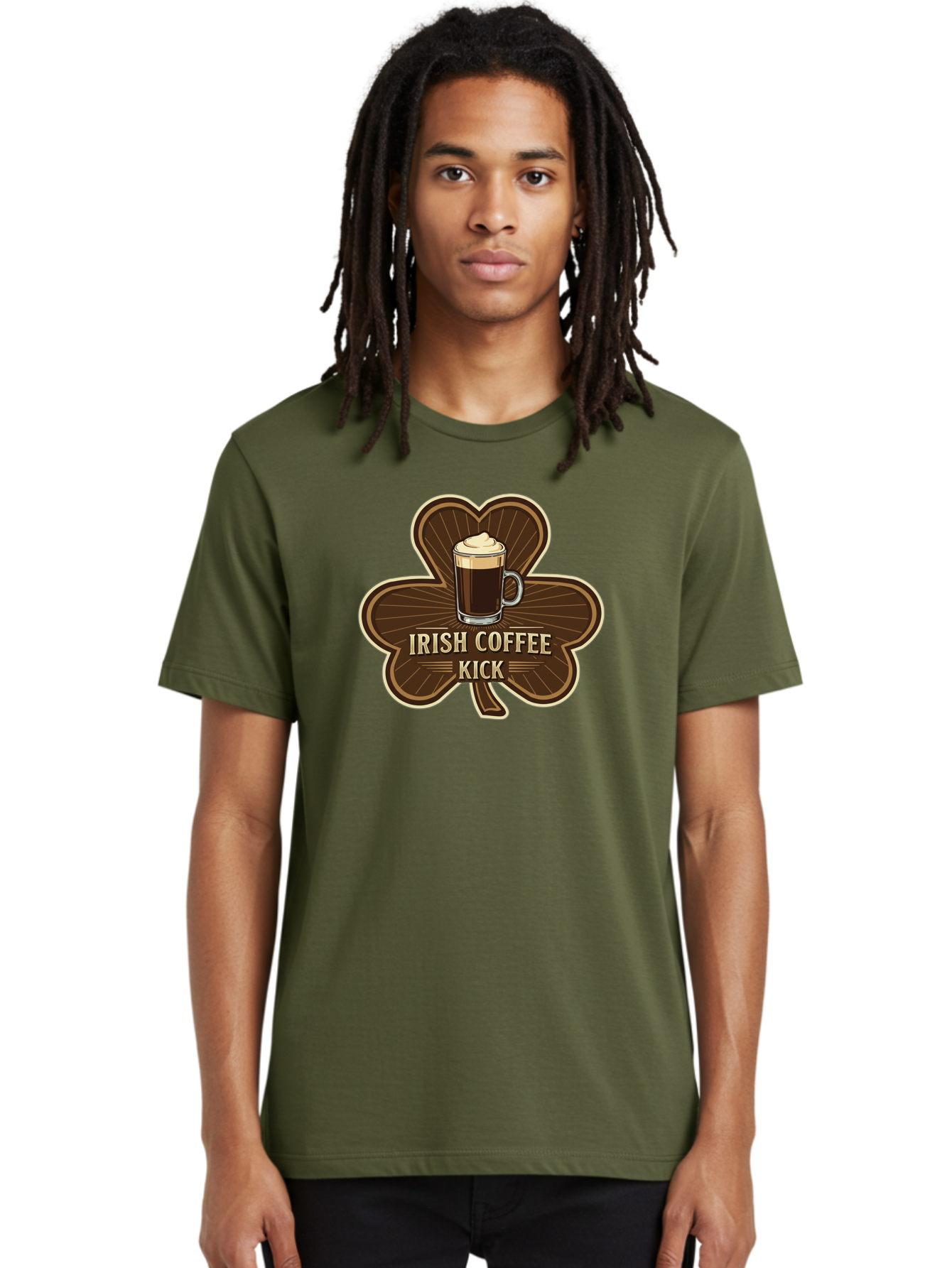 Irish-Coffee-Kick Men'S Graphic Tee, 100% Cotton, Comfortable Casual Summer Wear, Machine Washable, Irish Coffee, Coffee Kick, Coffee With Whipped Cream, Brown Cloverleaf, Energizing Beverage, Irish Heritage, Coffee Culture, Warm Drink, Bad220 25