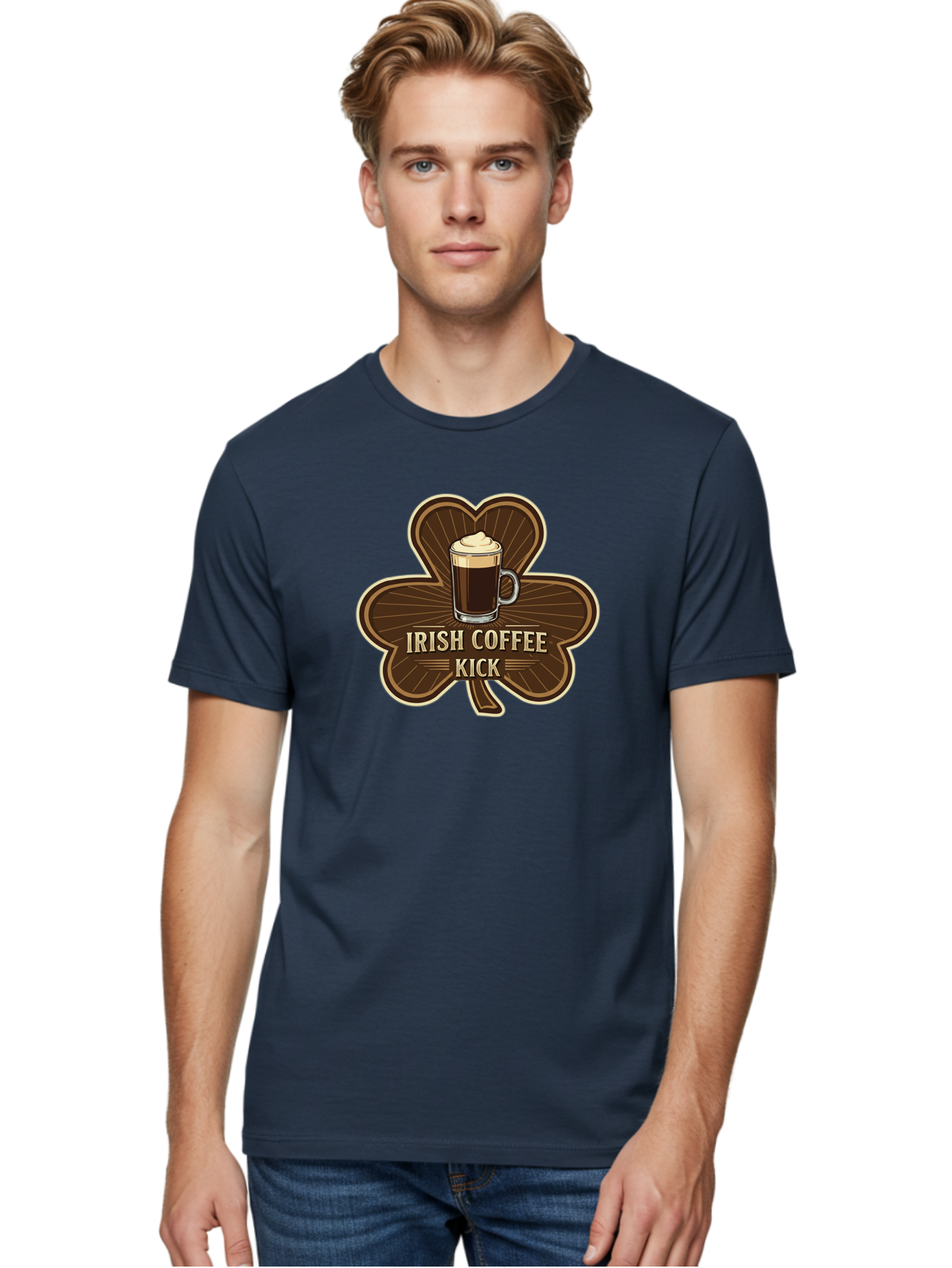 Irish-Coffee-Kick Men'S Graphic Tee, 100% Cotton, Comfortable Casual Summer Wear, Machine Washable, Irish Coffee, Coffee Kick, Coffee With Whipped Cream, Brown Cloverleaf, Energizing Beverage, Irish Heritage, Coffee Culture, Warm Drink, Bad220 17
