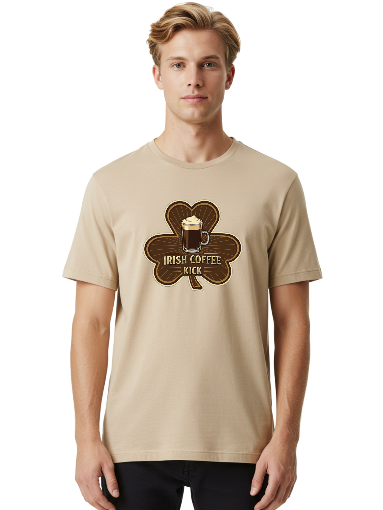 Irish-Coffee-Kick Men'S Graphic Tee, 100% Cotton, Comfortable Casual Summer Wear, Machine Washable, Irish Coffee, Coffee Kick, Coffee With Whipped Cream, Brown Cloverleaf, Energizing Beverage, Irish Heritage, Coffee Culture, Warm Drink, Bad220 30