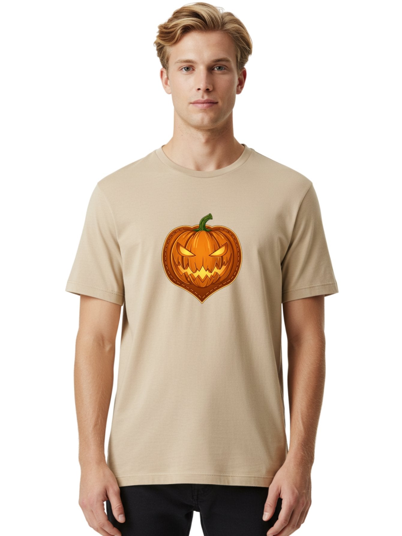 Jack-O-Lantern-1 Men'S Graphic Tee, 100% Cotton, Comfortable Casual Summer Wear, Machine Washable, Halloween Pumpkin, Jack O' Lantern, Spooky Face, Creepy Eyes, Stitched Pumpkin, Orange Pumpkin, Fall Decorations, Autumn Season, Cartoon Style, Bad221 28