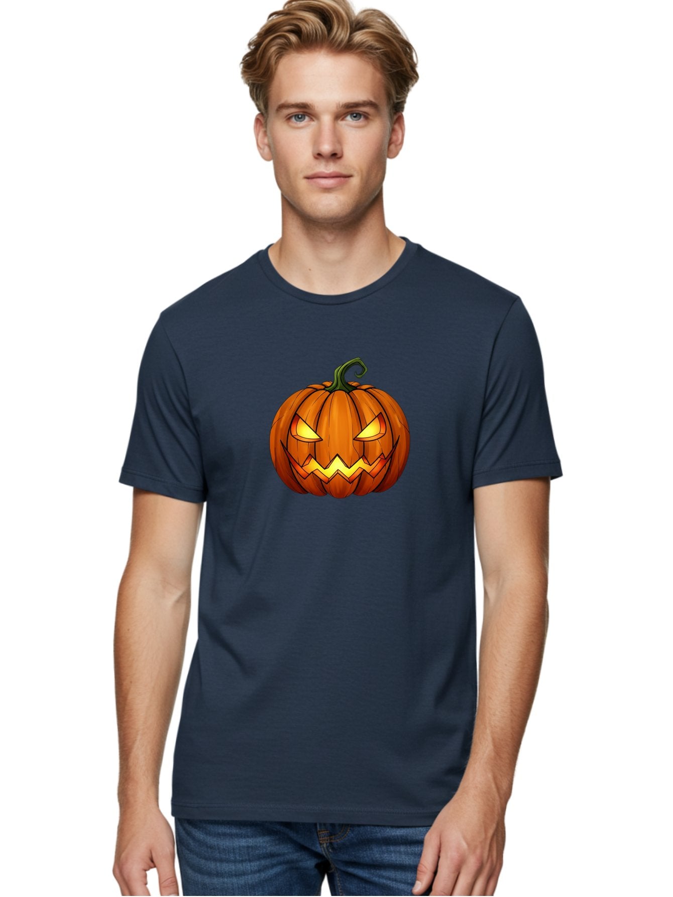 Jack-O-Lantern-Pumpkin Men'S Graphic Tee, 100% Cotton, Comfortable Casual Summer Wear, Machine Washable, Halloween Pumpkin, Carved Face, Glowing Eyes, Spooky Atmosphere, Autumnal Symbol, Festive Decor, Orange Gourd, Eerie Grin, Bad227 22