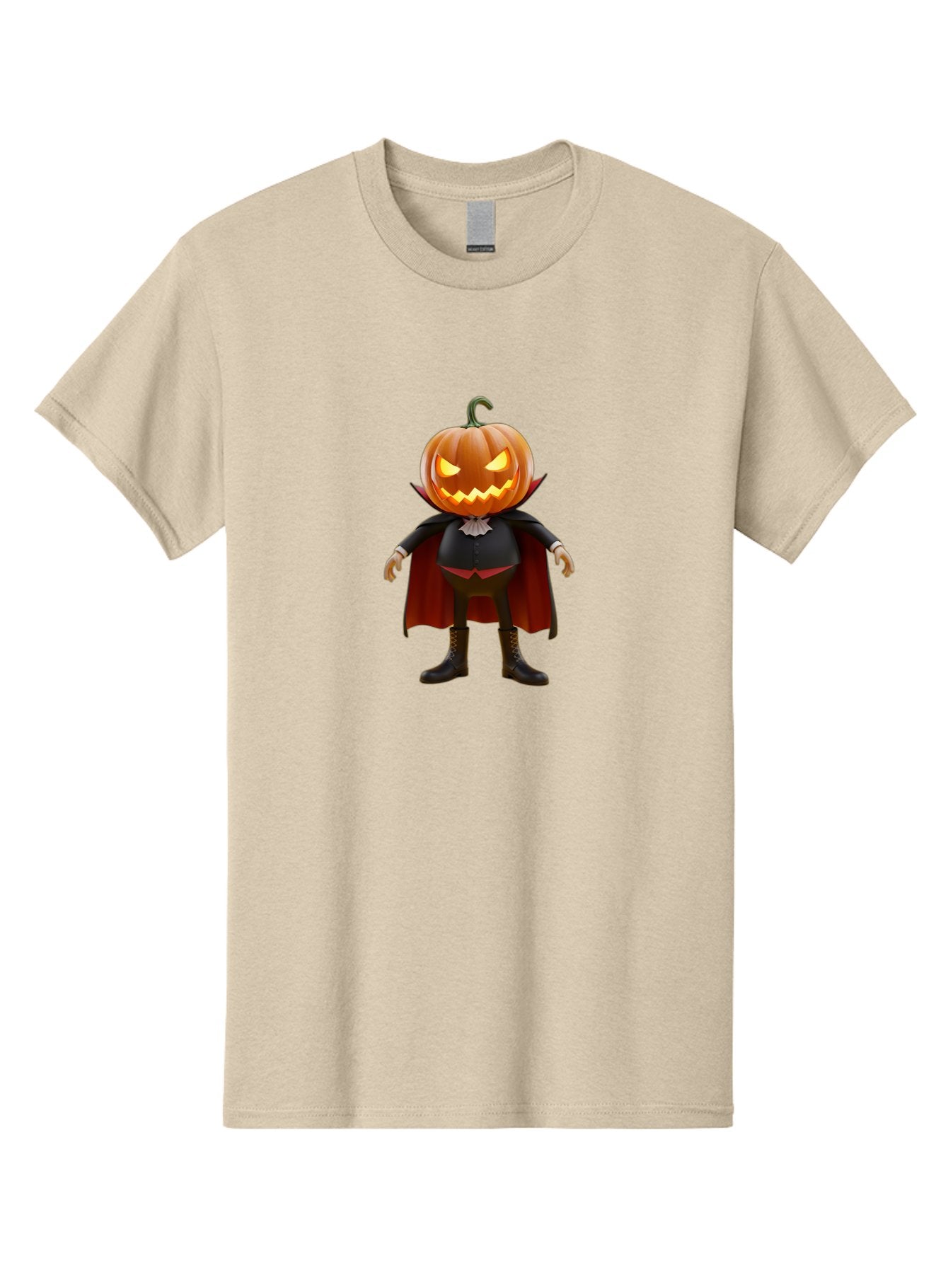 Jack-O-Lantern-Vampire Men'S Graphic Tee, 100% Cotton, Comfortable Casual Summer Wear, Machine Washable, Vampire Pumpkin, Jack-O-Lantern Head, Halloween Character, Spooky Figure, Red Cape, Black Suit, White Ruffle, Eerie Glow, Glowing Eyes, Bad228