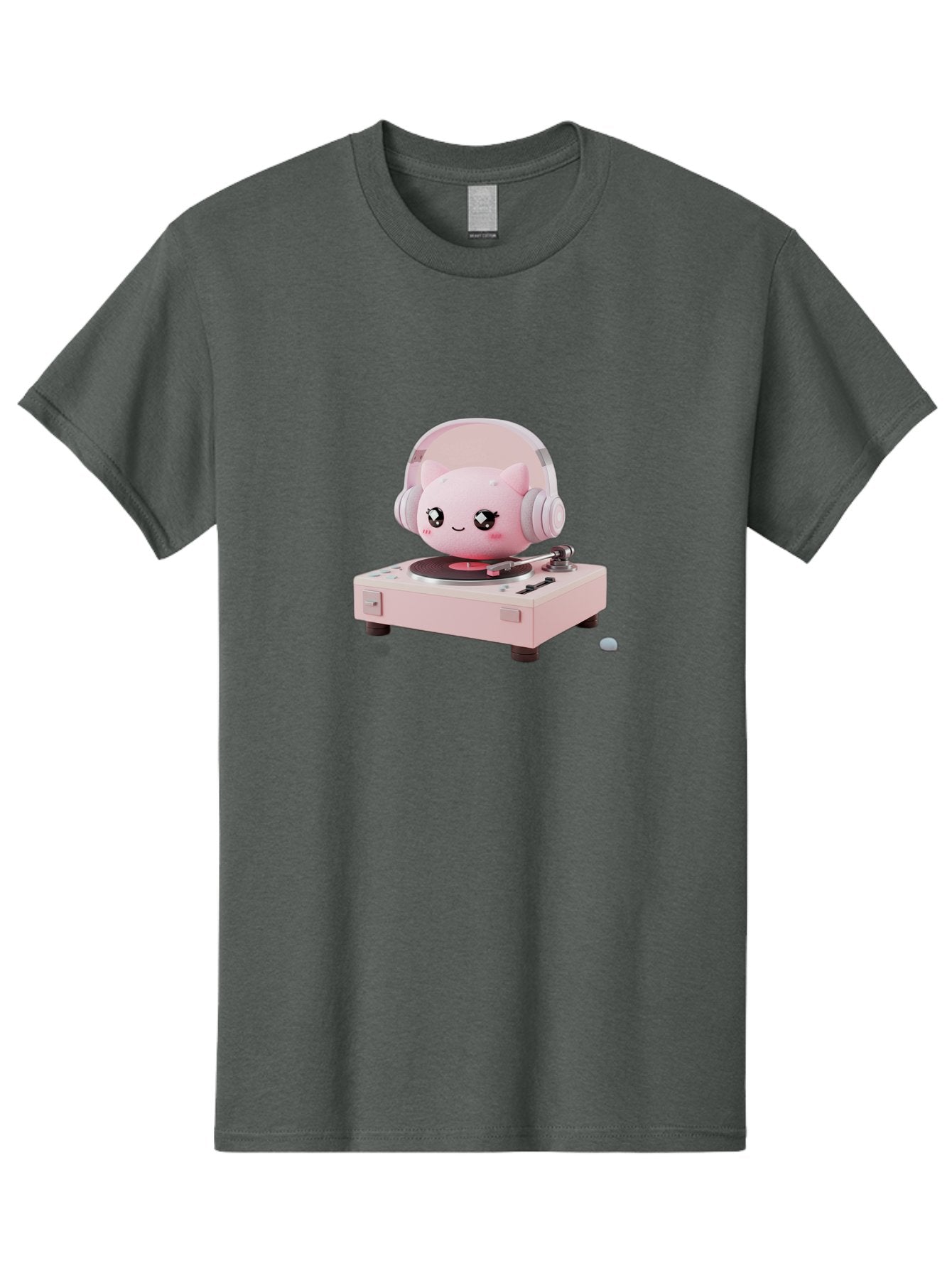 Jigglypuff-Listening-Music Men'S Graphic Tee, 100% Cotton, Comfortable Casual Summer Wear, Machine Washable, Jigglypuff Listening To Music, Pink Record Player, Pastel Colors, Cartoon Character, Retro Gaming, Nostalgic Vibes, Cute Illustration, Bad231 4
