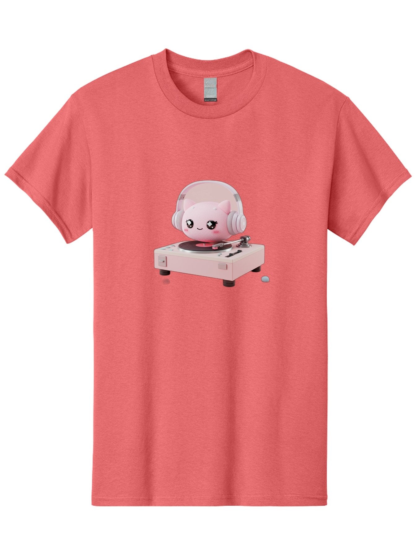 Jigglypuff-Listening-Music Men'S Graphic Tee, 100% Cotton, Comfortable Casual Summer Wear, Machine Washable, Jigglypuff Listening To Music, Pink Record Player, Pastel Colors, Cartoon Character, Retro Gaming, Nostalgic Vibes, Cute Illustration, Bad231 13