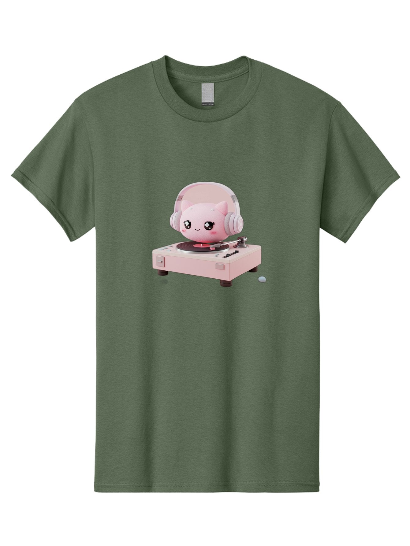 Jigglypuff-Listening-Music Men'S Graphic Tee, 100% Cotton, Comfortable Casual Summer Wear, Machine Washable, Jigglypuff Listening To Music, Pink Record Player, Pastel Colors, Cartoon Character, Retro Gaming, Nostalgic Vibes, Cute Illustration, Bad231 5
