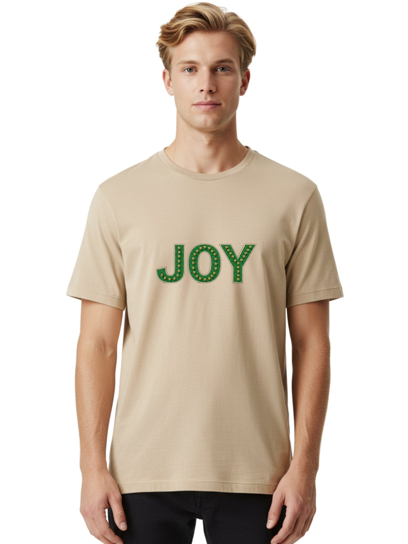 Joy Men'S Graphic Tee, 100% Cotton, Comfortable Casual Summer Wear, Machine Washable, Marquee Letters, Festive Typography, Decorative Design, Celebratory Theme, Joyful Atmosphere, Happiness, Cheerfulness, Bright Lights, Ornate Details Bad232 16