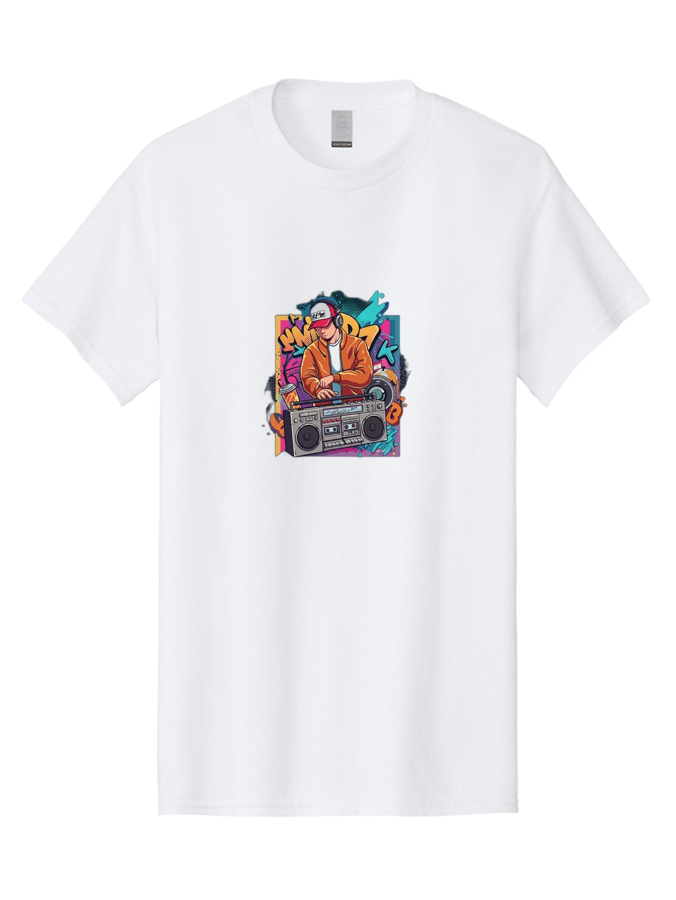 Junk-D-K Men'S Graphic Tee, 100% Cotton, Comfortable Casual Summer Wear, Machine Washable, Dj Spinning Tracks, Retro Boombox, Graffiti Art, Street Culture, Hip Hop Vibes, Urban Music, Vintage Style, Cool Headphones Bad234