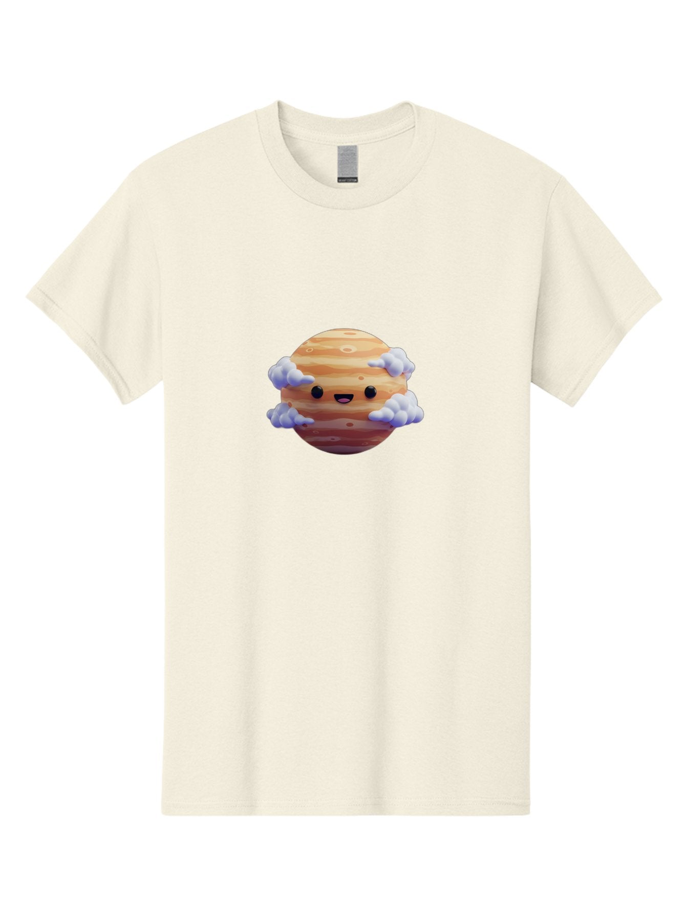 Jupiter-1 Men'S Graphic Tee, 100% Cotton, Comfortable Casual Summer Wear, Machine Washable, Cartoon Jupiter, Smiling Planet, Kawaii Space, Astronomy Illustration, Happy Jupiter, Fluffy Clouds, Solar System, Planet Character, Orange Stripes, Bad235 6