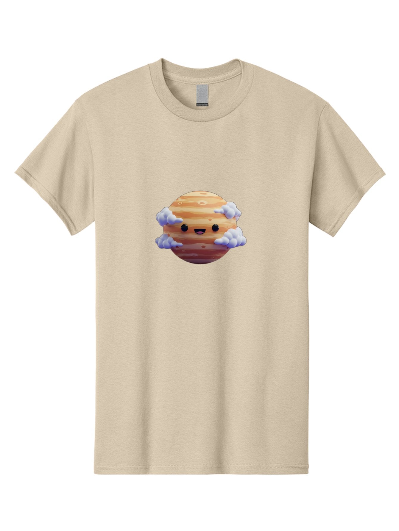 Jupiter-1 Men'S Graphic Tee, 100% Cotton, Comfortable Casual Summer Wear, Machine Washable, Cartoon Jupiter, Smiling Planet, Kawaii Space, Astronomy Illustration, Happy Jupiter, Fluffy Clouds, Solar System, Planet Character, Orange Stripes, Bad235 12