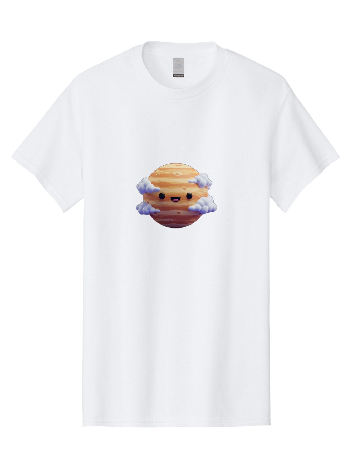 Jupiter-1 Men'S Graphic Tee, 100% Cotton, Comfortable Casual Summer Wear, Machine Washable, Cartoon Jupiter, Smiling Planet, Kawaii Space, Astronomy Illustration, Happy Jupiter, Fluffy Clouds, Solar System, Planet Character, Orange Stripes, Bad235 13