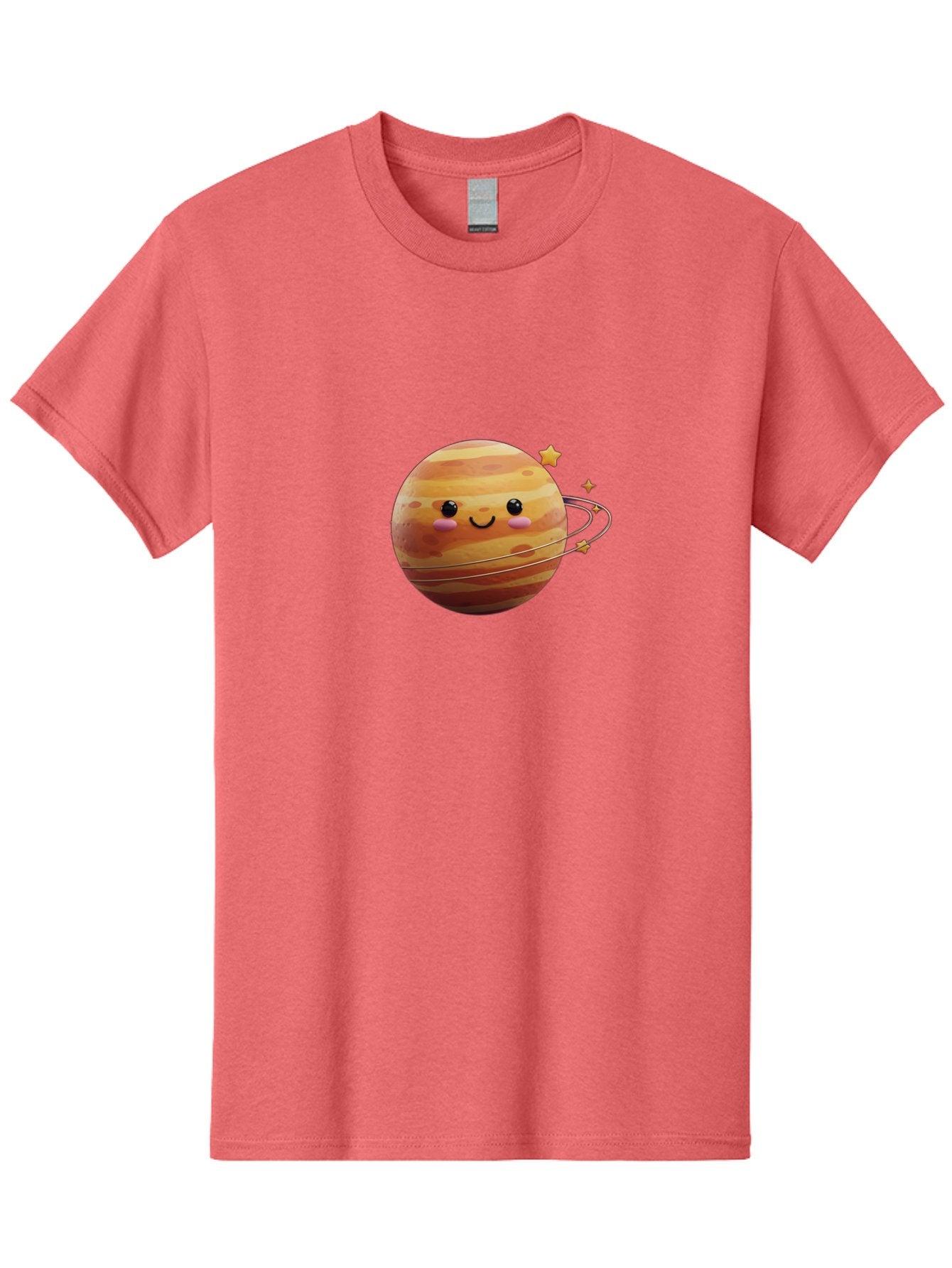 Jupiter-2 Men'S Graphic Tee, 100% Cotton, Comfortable Casual Summer Wear, Machine Washable, Cartoon Jupiter, Smiling Planet, Kawaii Illustration, Adorable Design, Space Theme, Celestial Body, Stars And Rings, Whimsical Art, Fantasy Scene Bad236 5