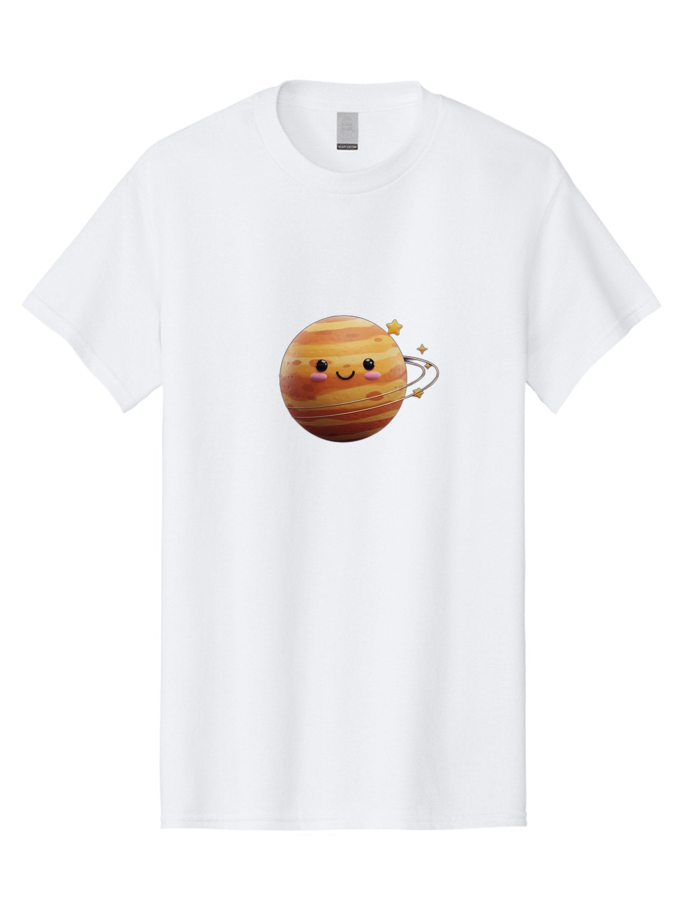 Jupiter-2 Men'S Graphic Tee, 100% Cotton, Comfortable Casual Summer Wear, Machine Washable, Cartoon Jupiter, Smiling Planet, Kawaii Illustration, Adorable Design, Space Theme, Celestial Body, Stars And Rings, Whimsical Art, Fantasy Scene Bad236