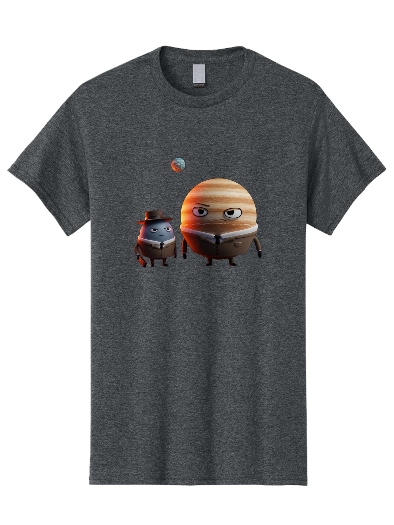 Jupiter-And-Earth Men'S Graphic Tee, 100% Cotton, Comfortable Casual Summer Wear, Machine Washable, Cartoon Planets, Jupiter And Mercury, Anthropomorphic Characters, Detective Character, Jupiter With Angry Face, Mercury With Detective Hat, Bad237 11